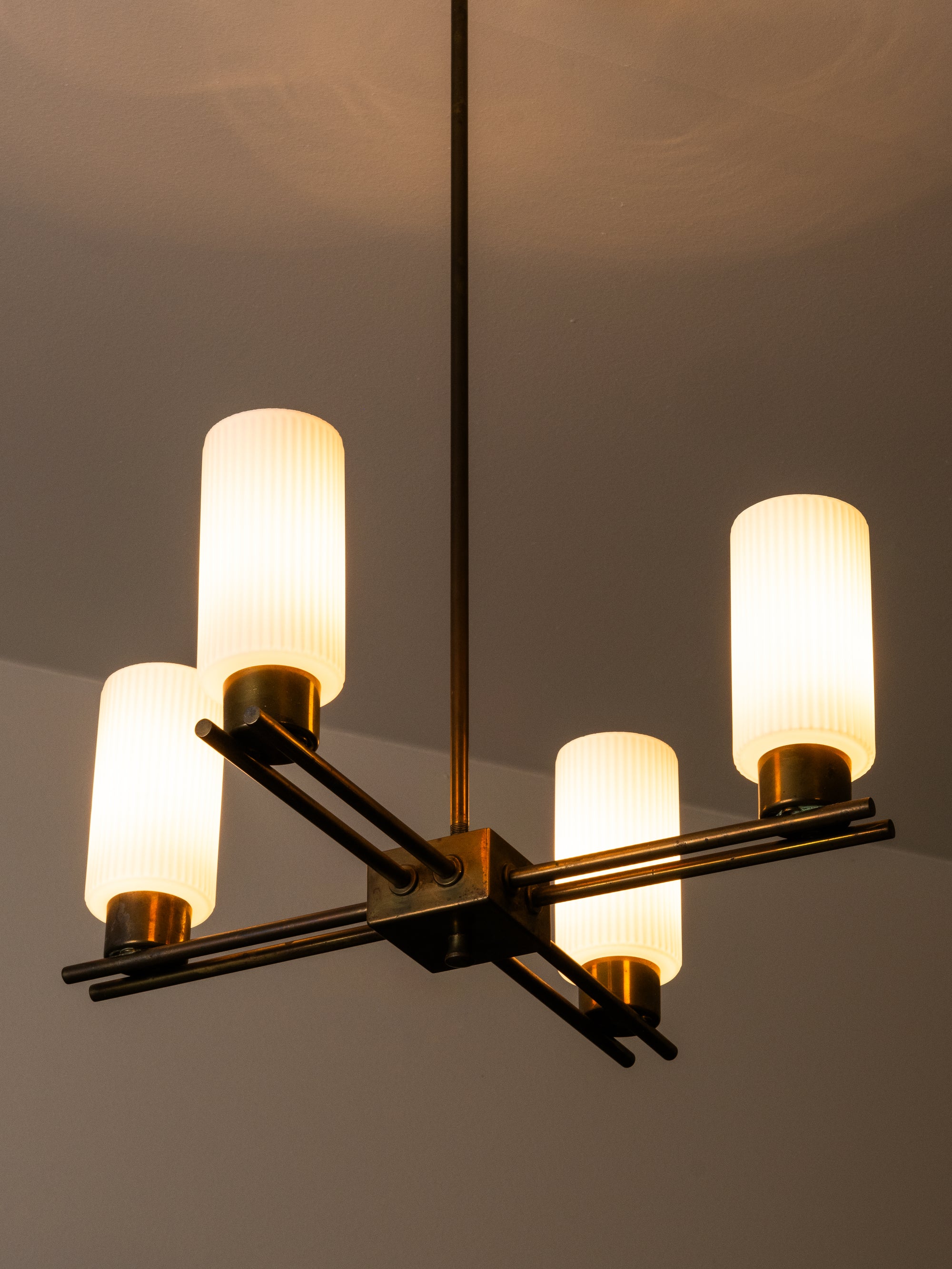 Brass &amp; Glass Chandelier Model ER 174 by Itsu, Finland, 1950s