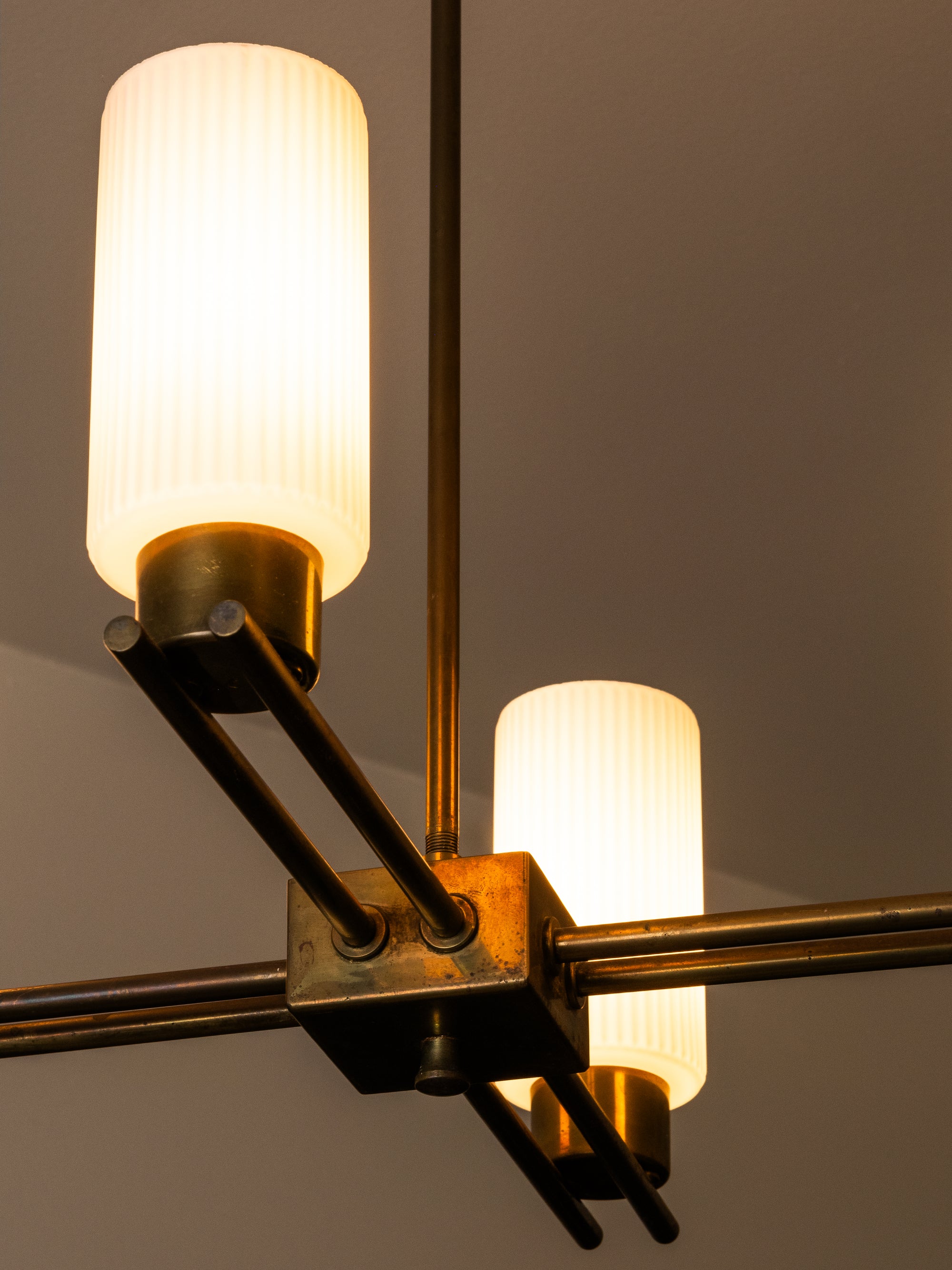 Brass &amp; Glass Chandelier Model ER 174 by Itsu, Finland, 1950s