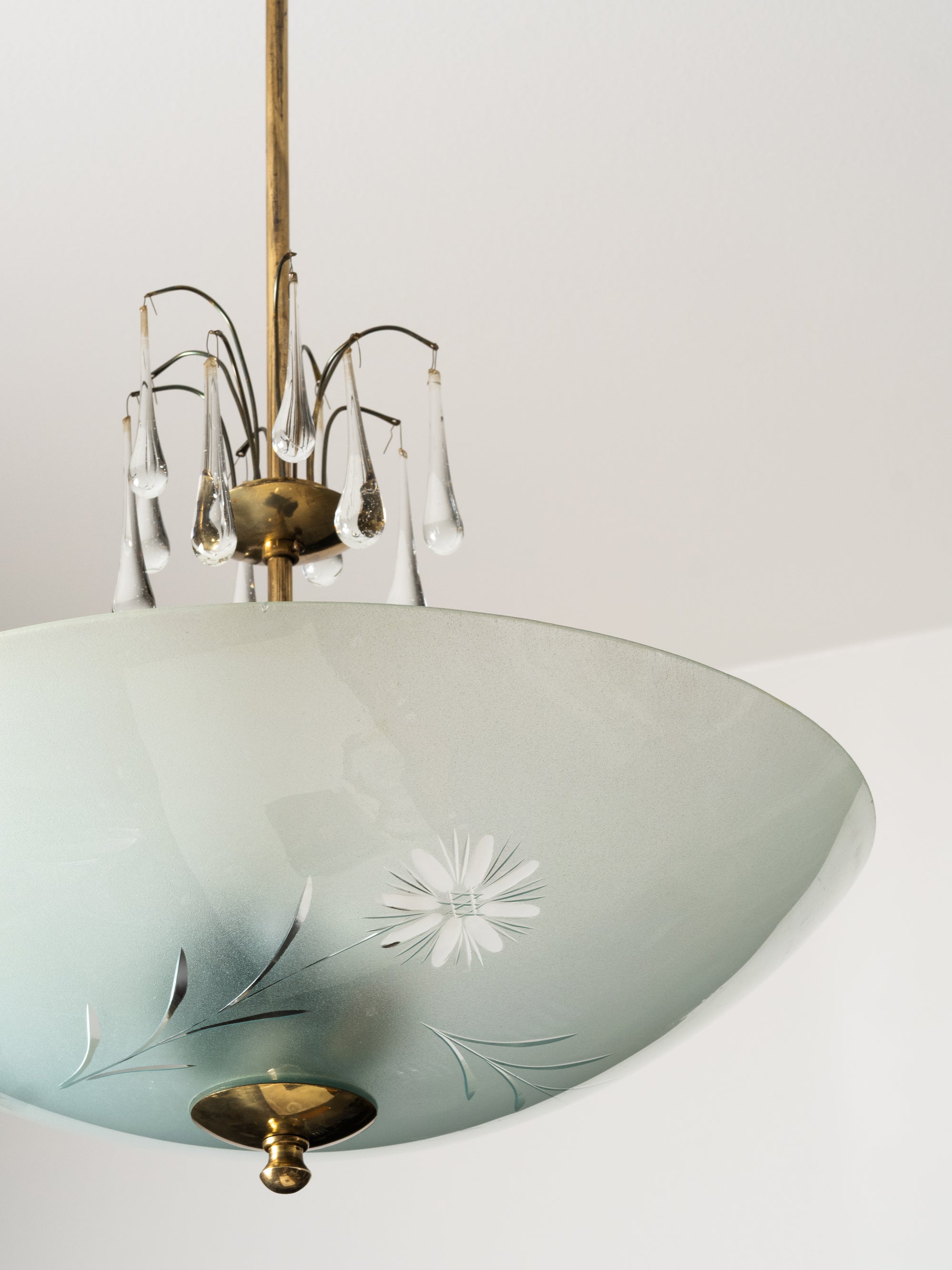 Mid-Century Brass and Glass Chandelier Model 2517 by Valinte, Finland