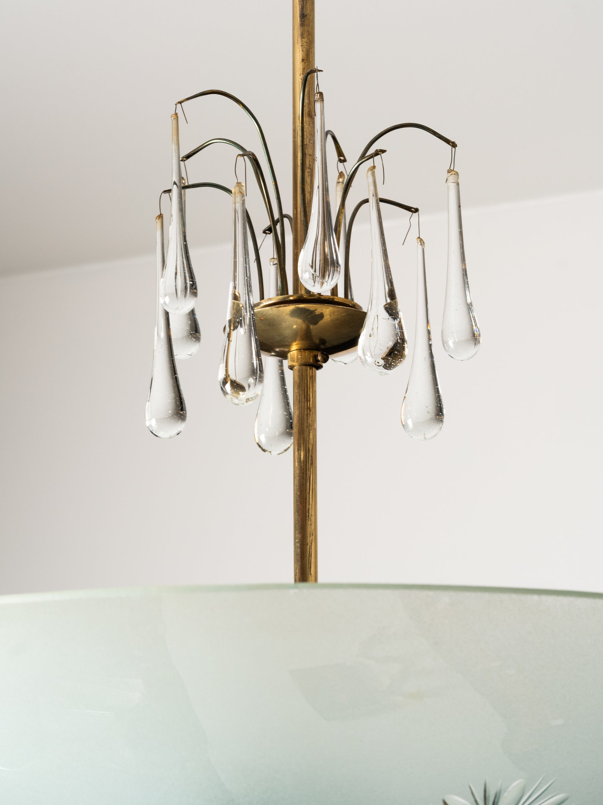 Mid-Century Brass and Glass Chandelier Model 2517 by Valinte, Finland