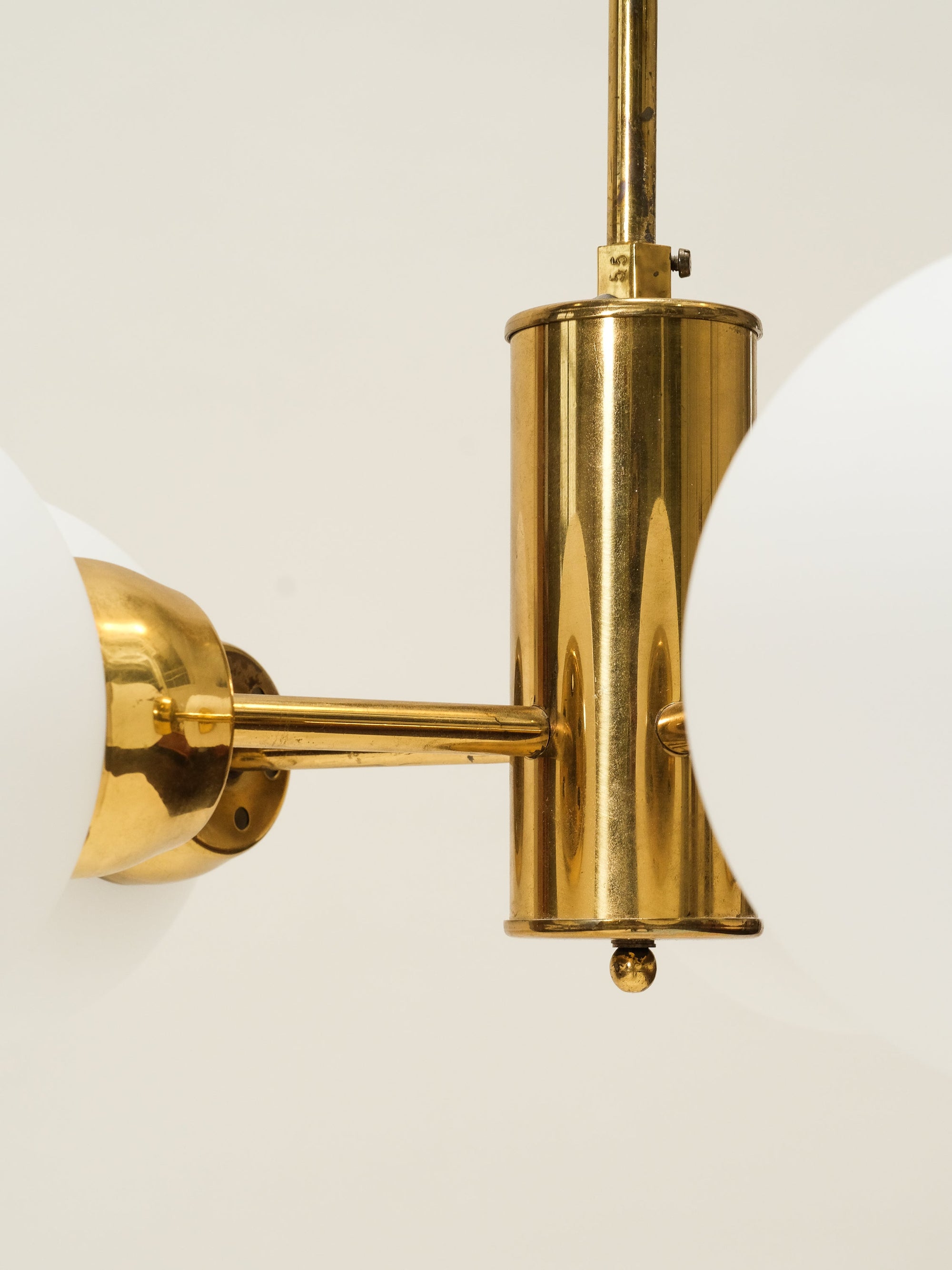 Brass Sputnik Chandelier with 5 Matte Opaline Glass Globes