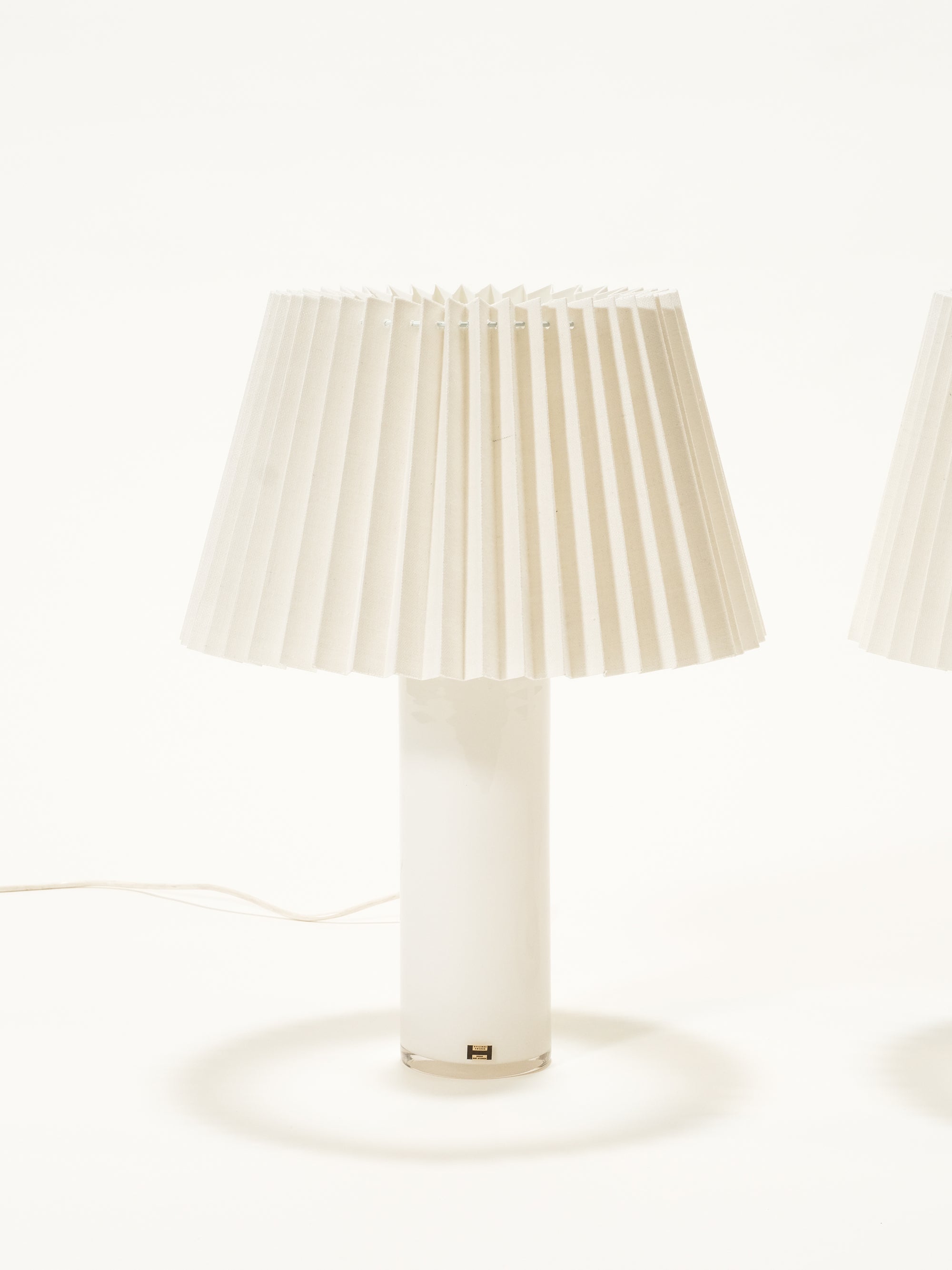 Pair of White Glass Table Lamps by Gert Nyström for Hyllinge, Sweden, 1960s