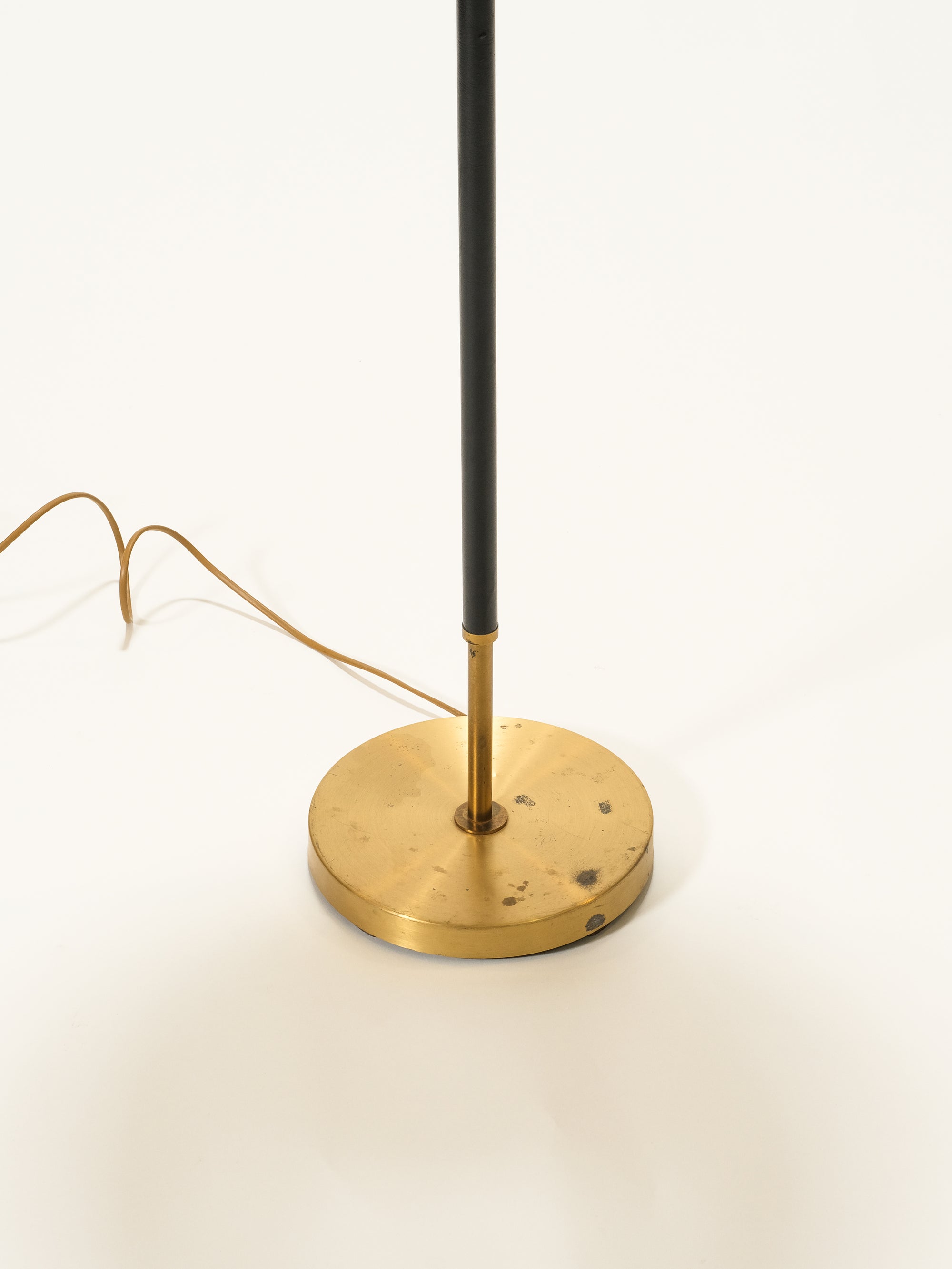Swedish Mid-Century Brass &amp; Leather Floor Lamp with Pleated Shade