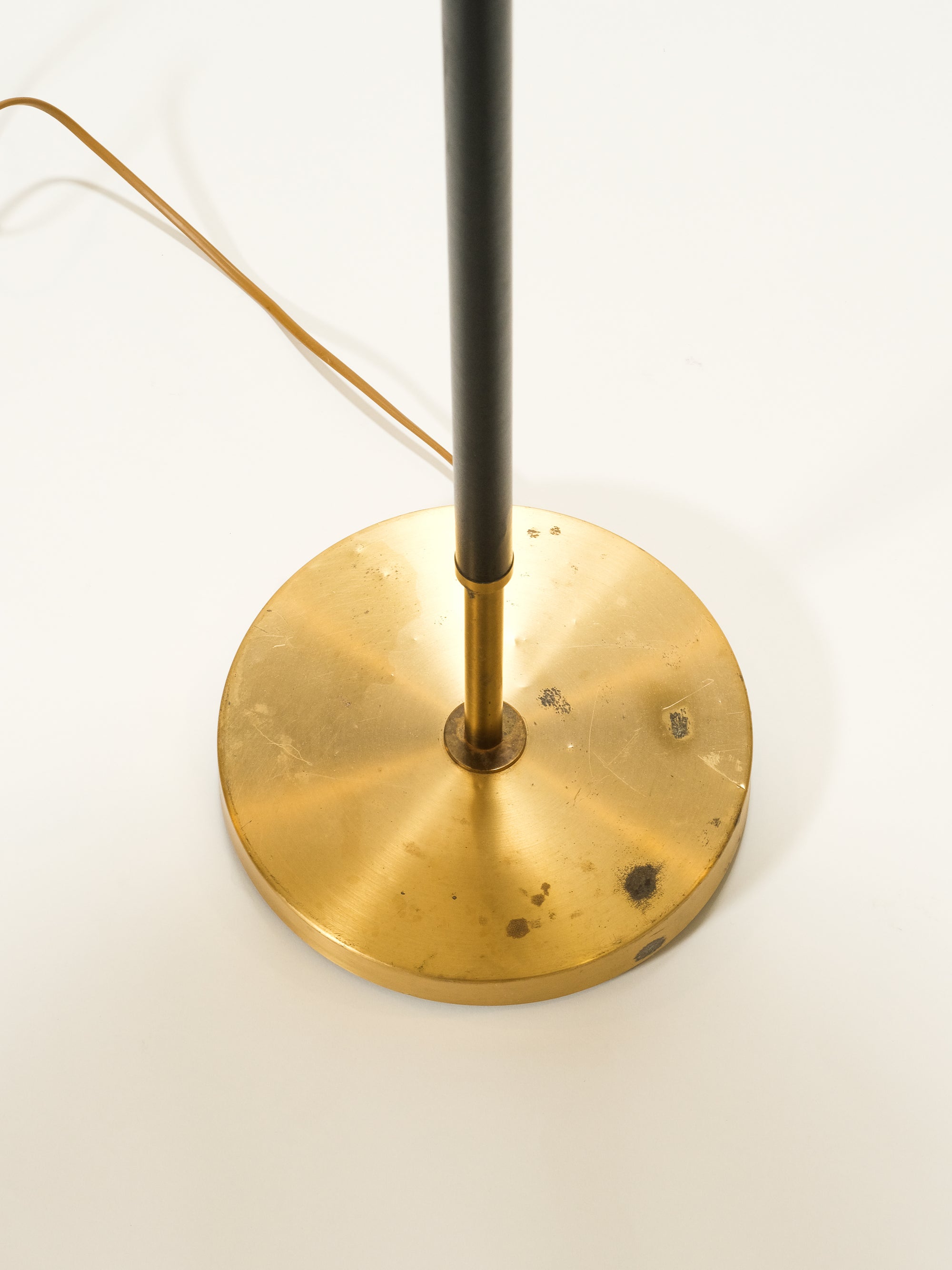 Swedish Mid-Century Brass &amp; Leather Floor Lamp with Pleated Shade