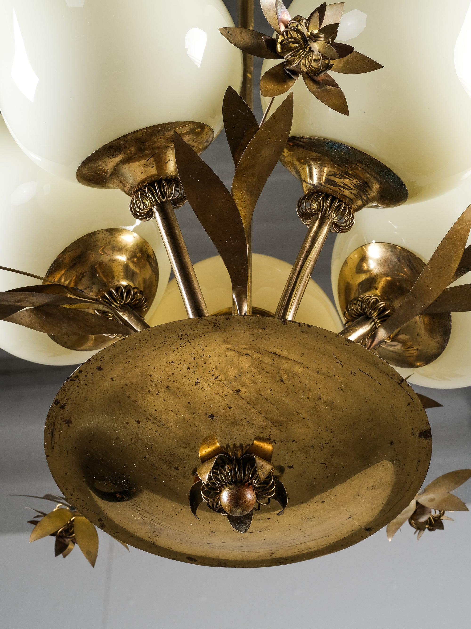 Model 501-5 Chandelier Lamp in Brass and Glass by Stockmann, Finland, 1950s