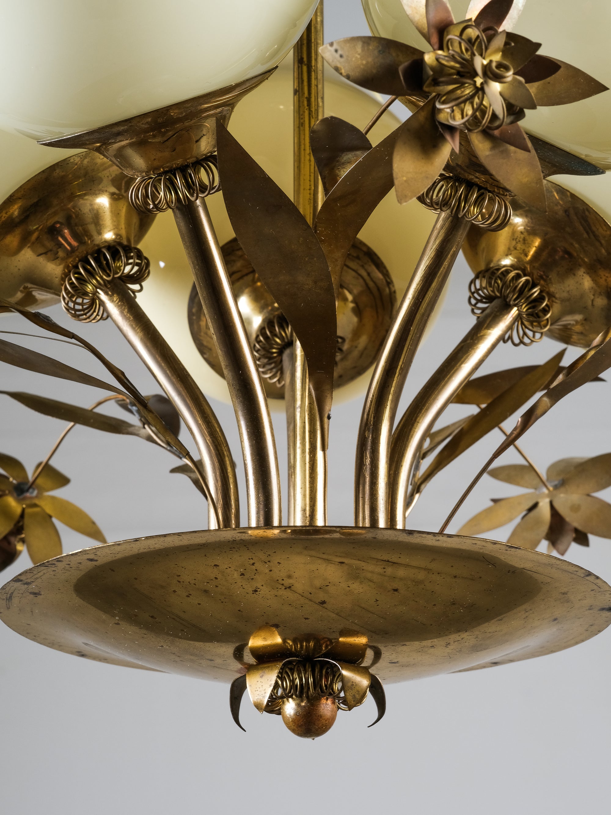 Model 501-5 Chandelier Lamp in Brass and Glass by Stockmann, Finland, 1950s