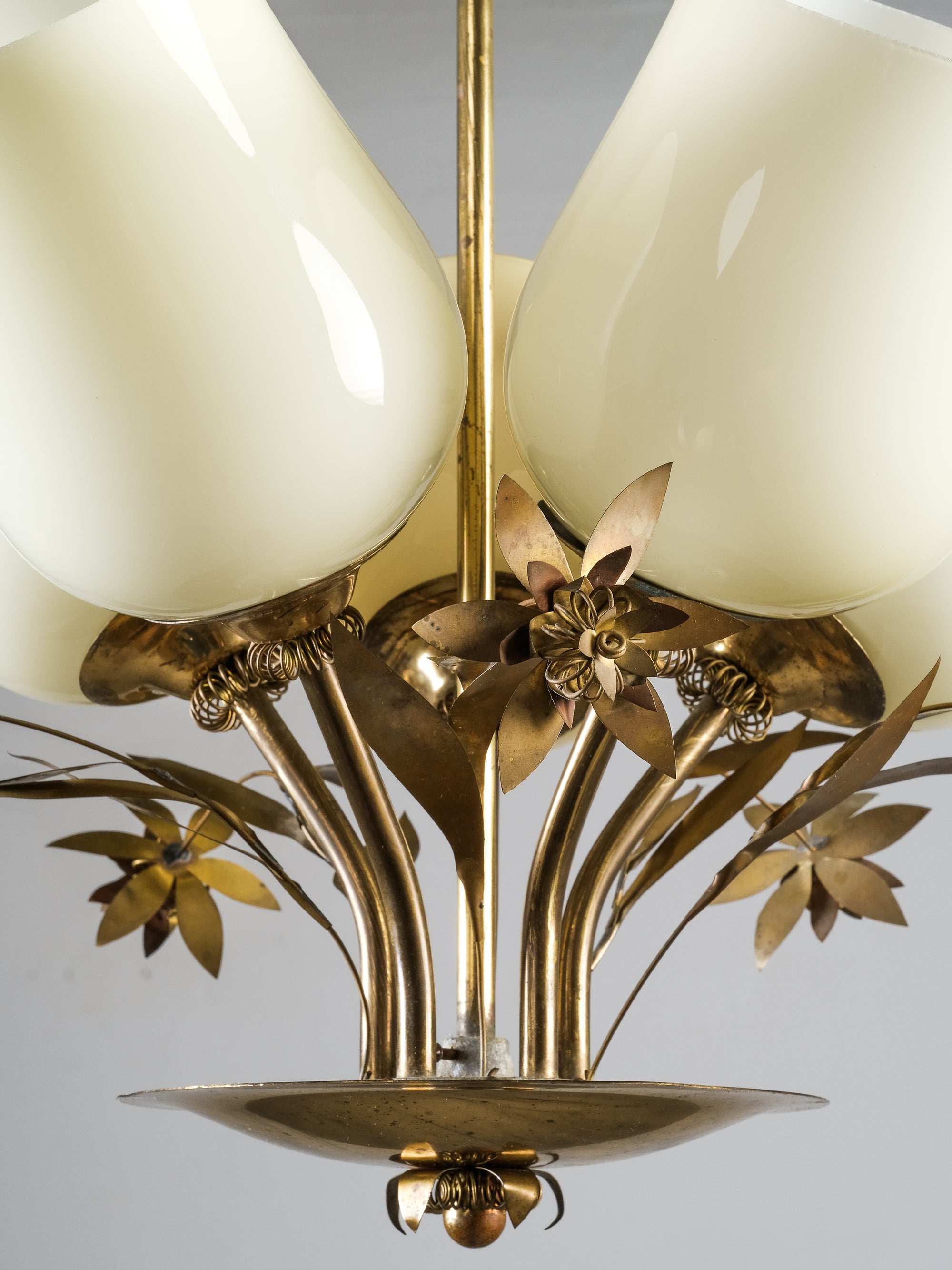 Model 501-5 Chandelier Lamp in Brass and Glass by Stockmann, Finland, 1950s
