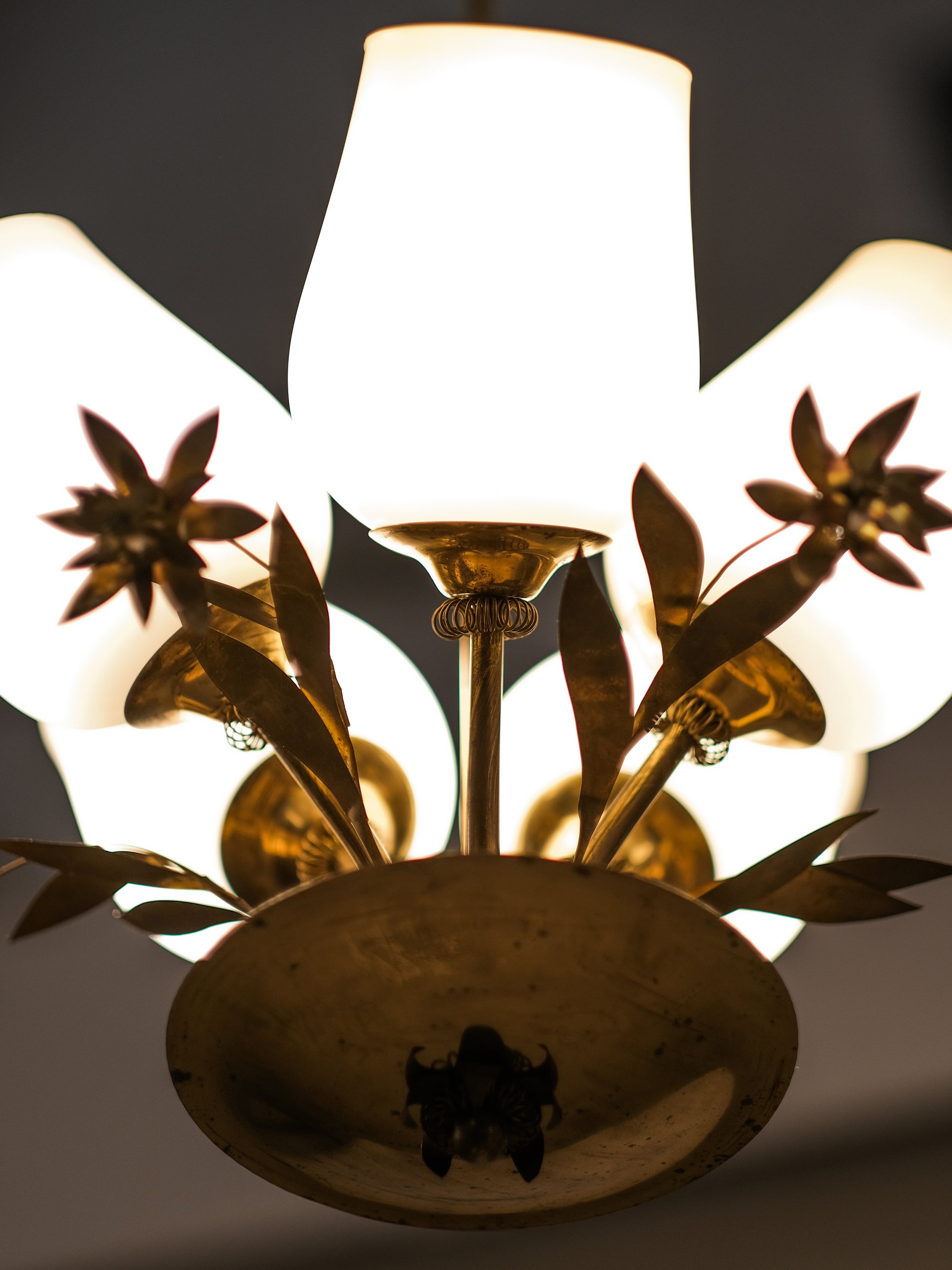 Model 501-5 Chandelier Lamp in Brass and Glass by Stockmann, Finland, 1950s