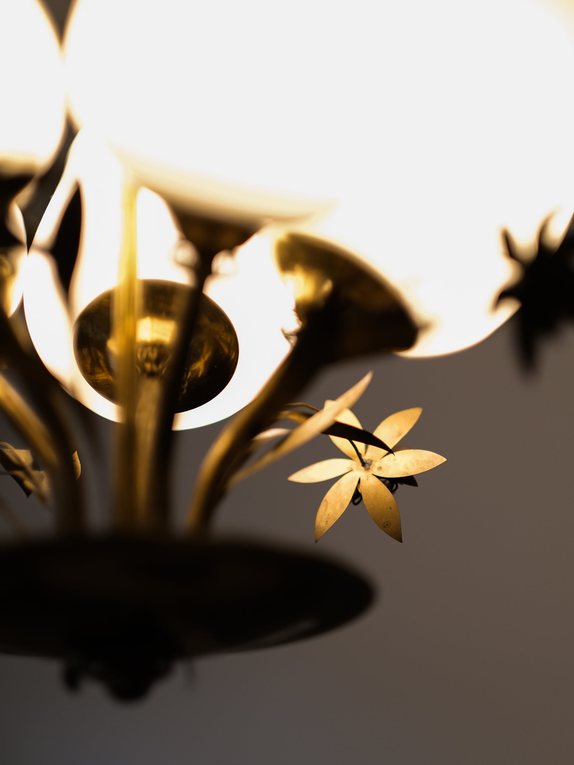 Model 501-5 Chandelier Lamp in Brass and Glass by Stockmann, Finland, 1950s