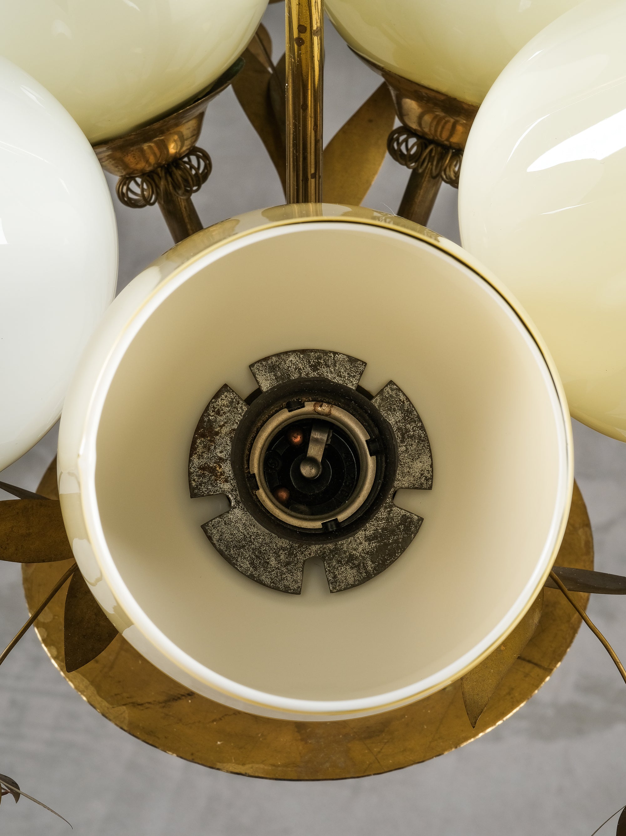 Model 501-5 Chandelier Lamp in Brass and Glass by Stockmann, Finland, 1950s