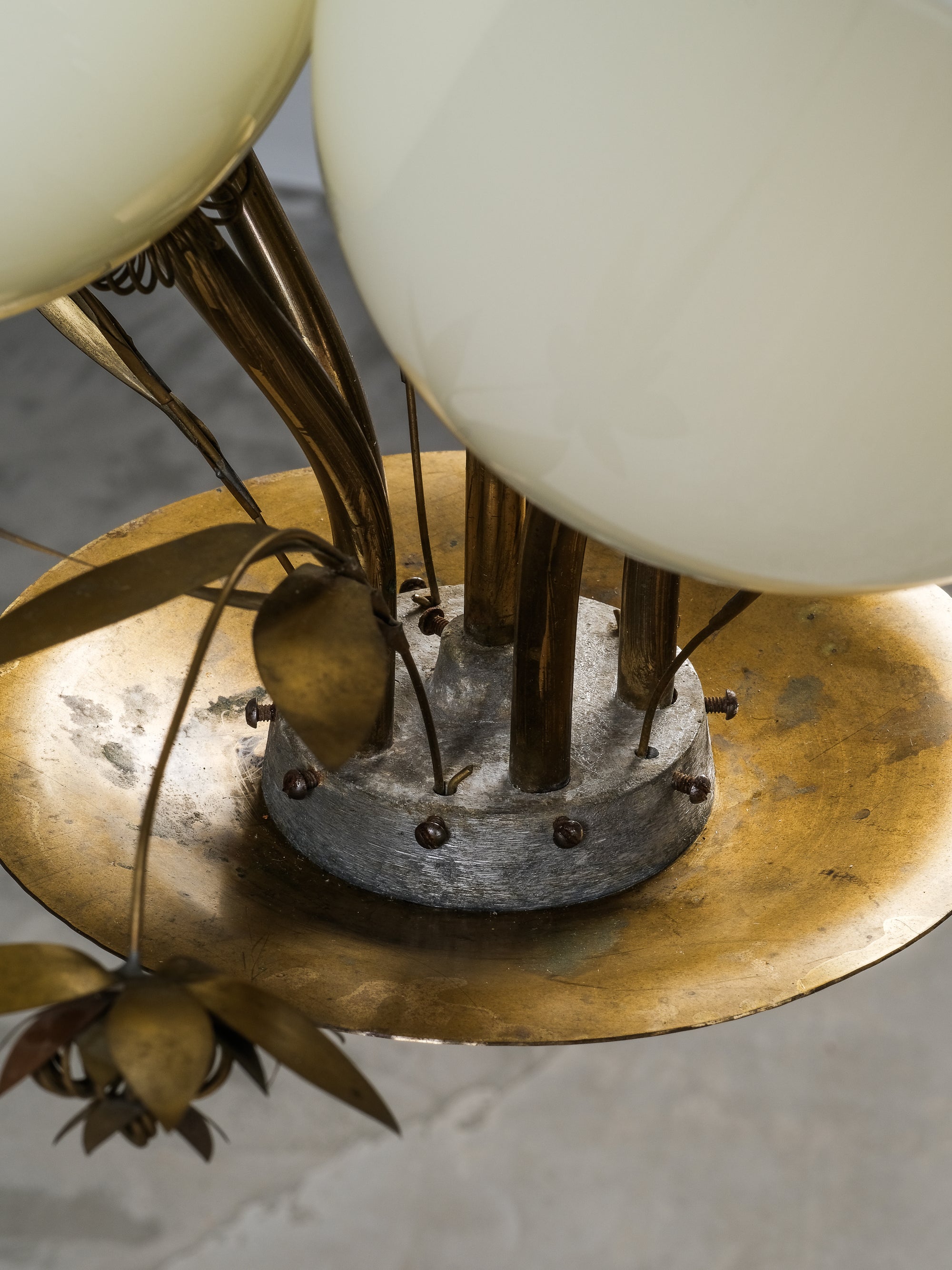 Model 501-5 Chandelier Lamp in Brass and Glass by Stockmann, Finland, 1950s