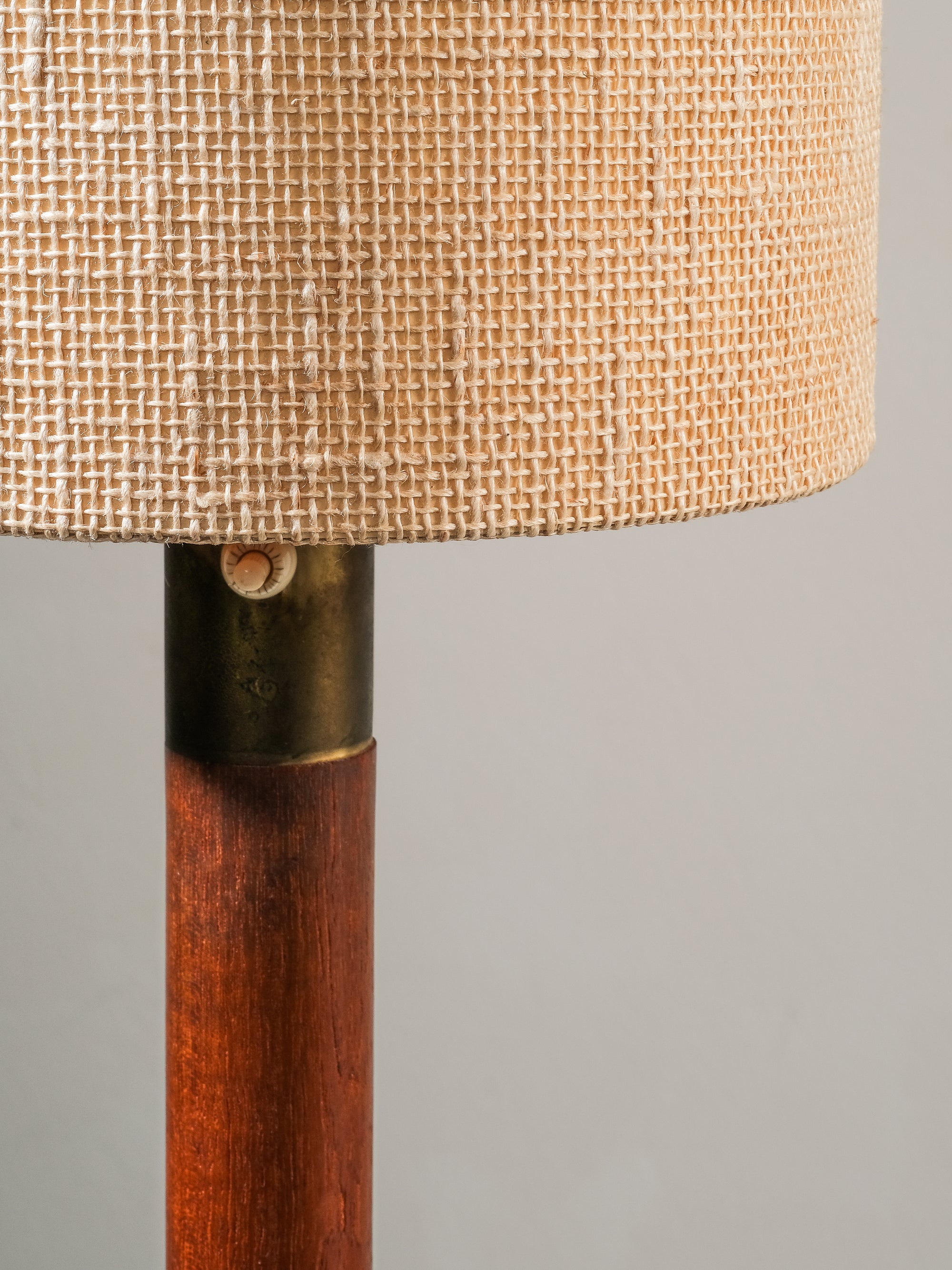Rare Teak, Brass &amp; Jute Fabric Floor Lamp by Bertel Gardberg, Finland, 1960s