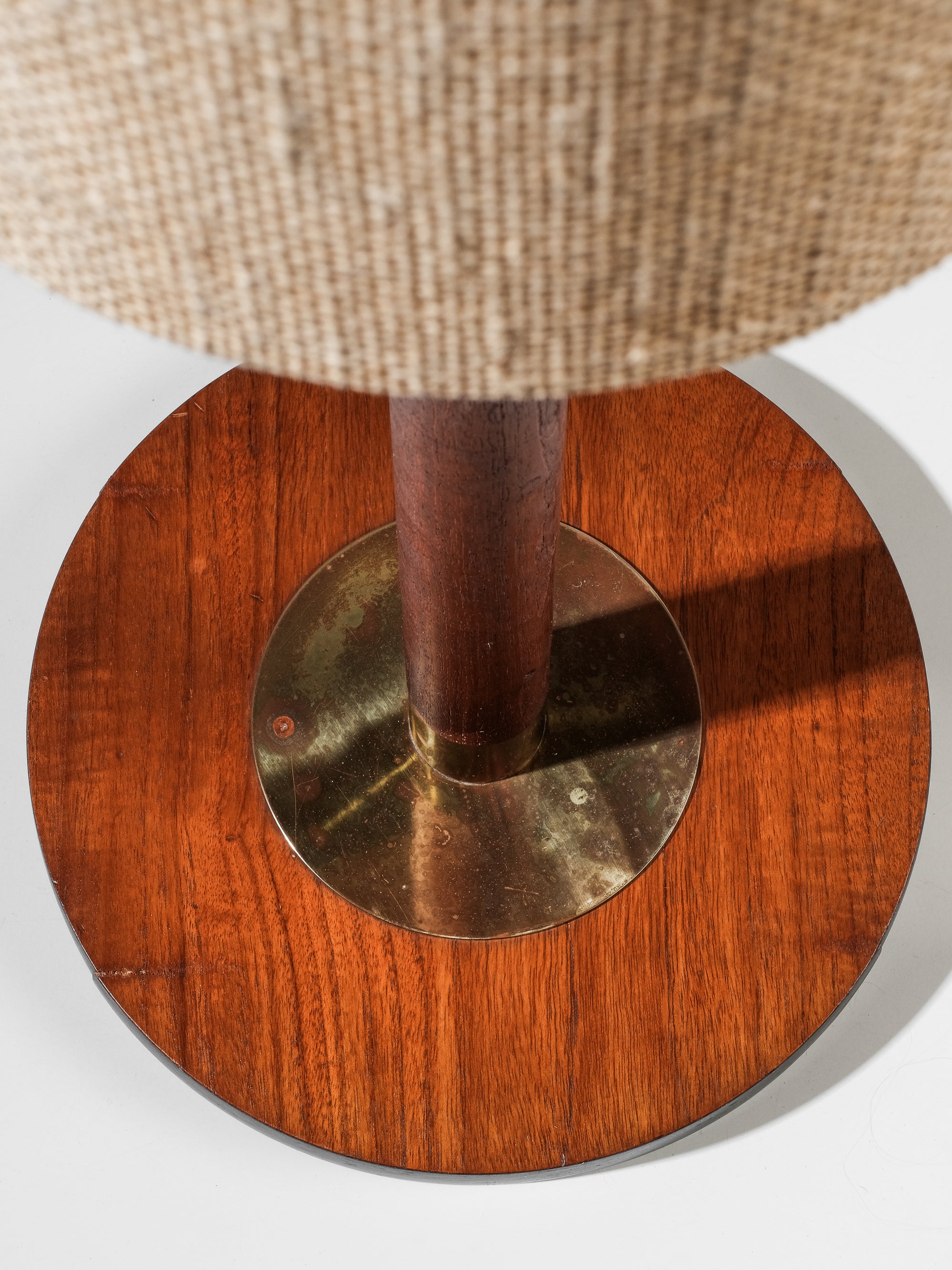 Rare Teak, Brass &amp; Jute Fabric Floor Lamp by Bertel Gardberg, Finland, 1960s