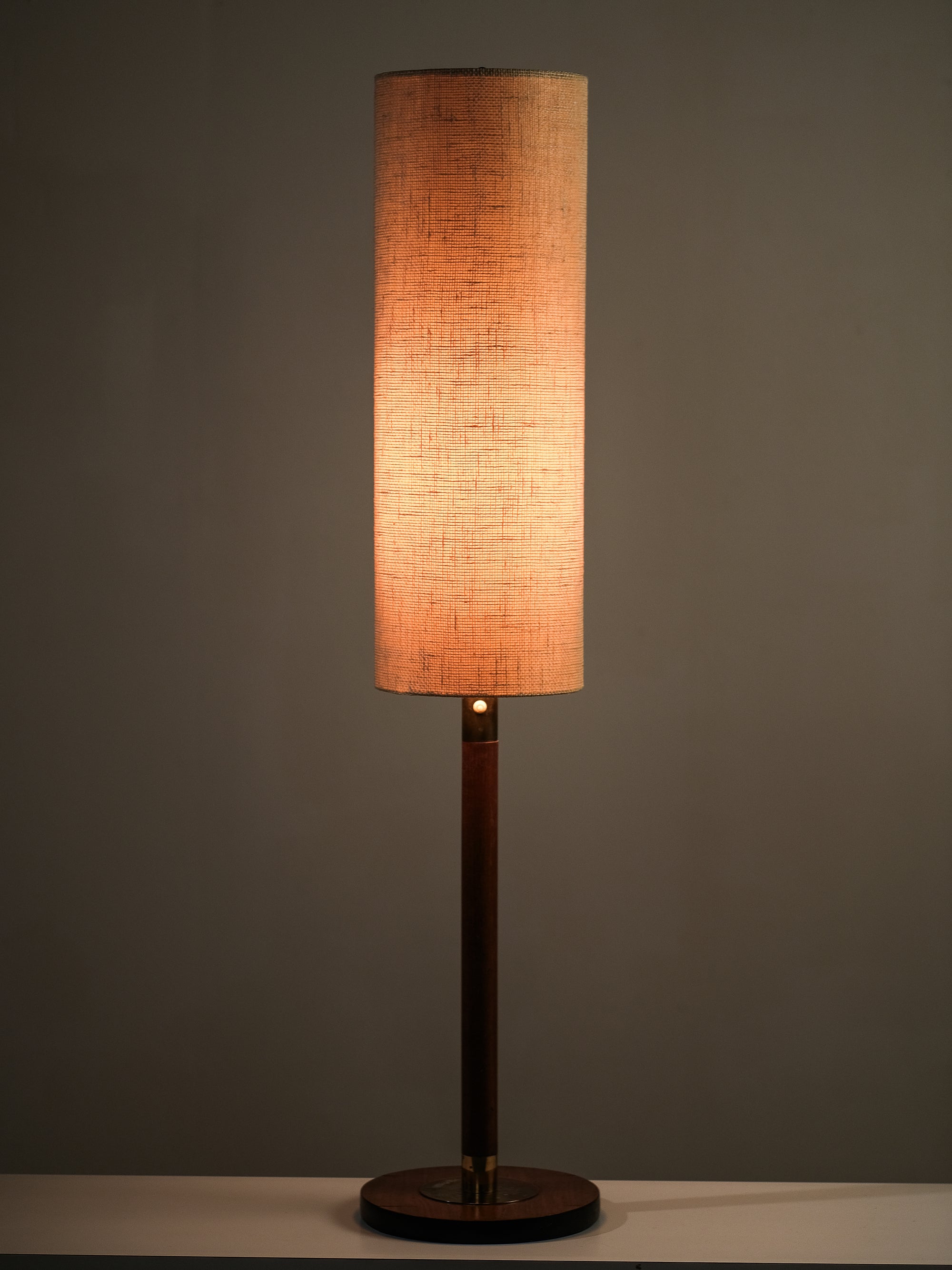 Rare Teak, Brass &amp; Jute Fabric Floor Lamp by Bertel Gardberg, Finland, 1960s