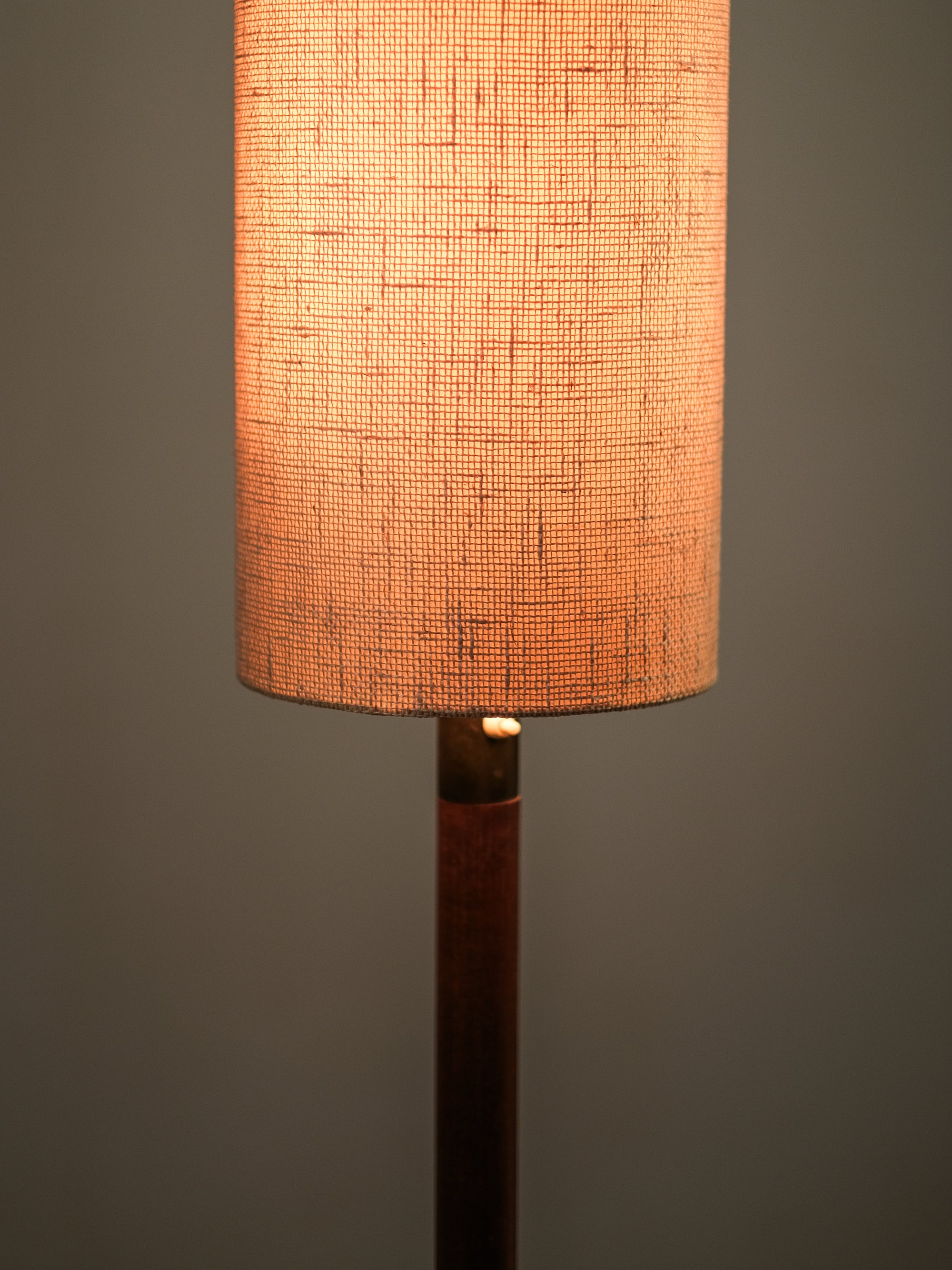 Rare Teak, Brass &amp; Jute Fabric Floor Lamp by Bertel Gardberg, Finland, 1960s