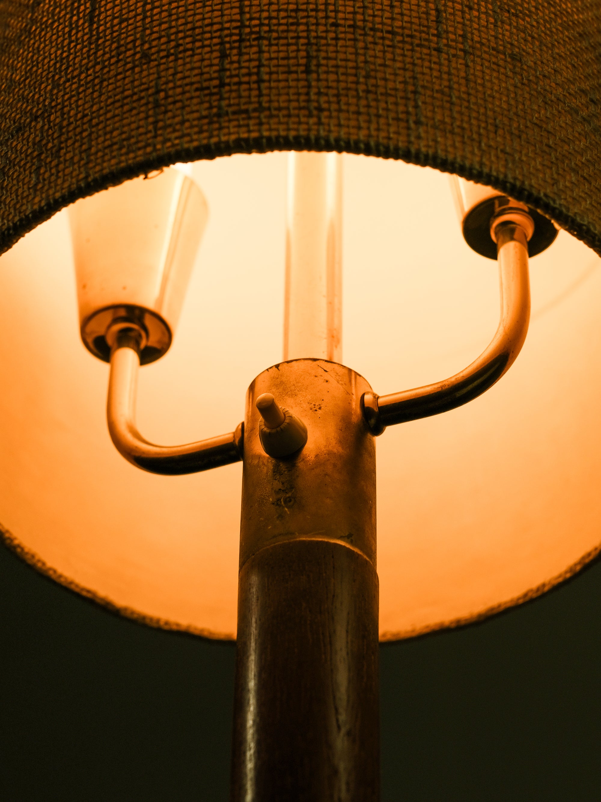 Rare Teak, Brass &amp; Jute Fabric Floor Lamp by Bertel Gardberg, Finland, 1960s