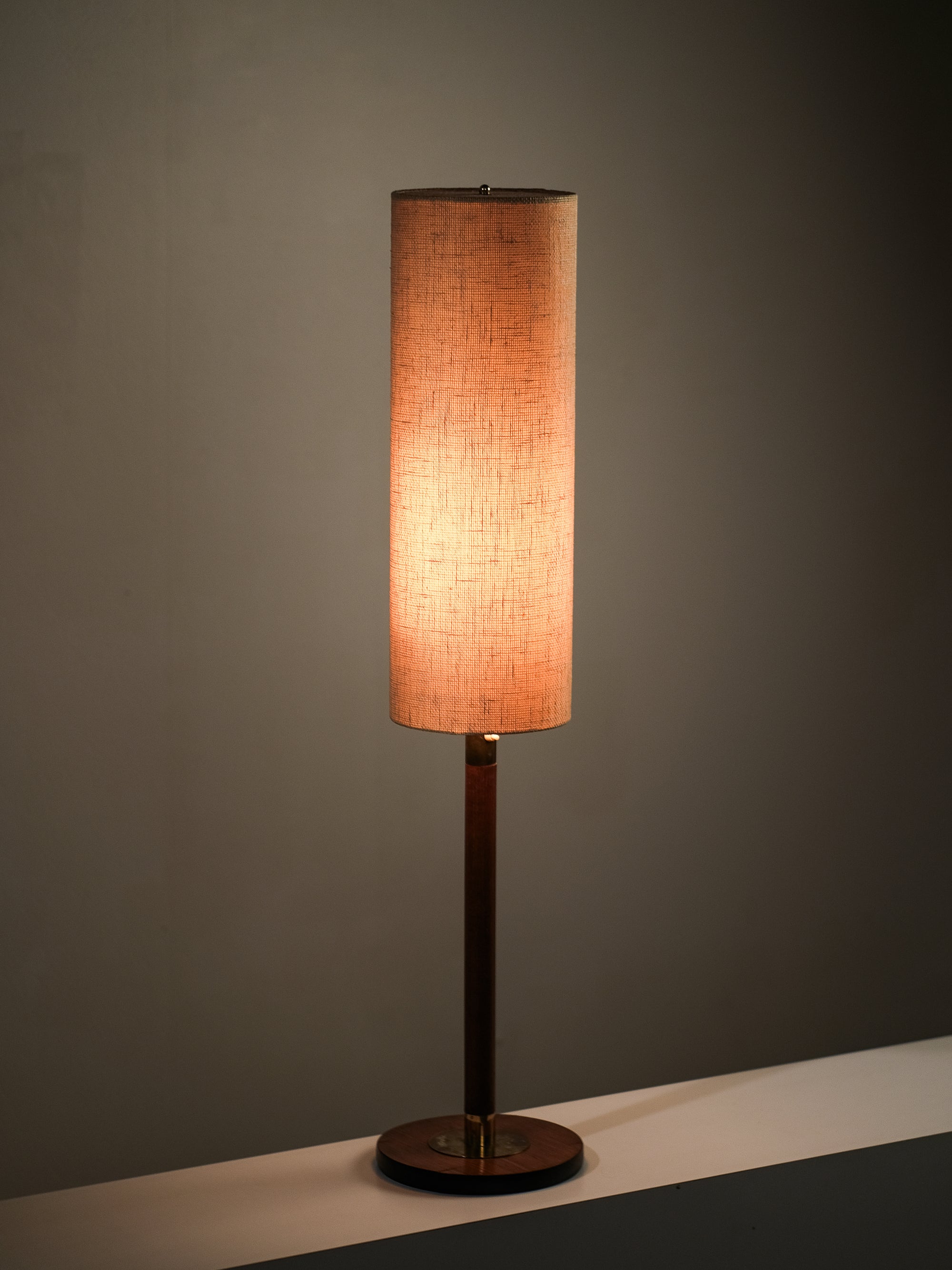 Rare Teak, Brass &amp; Jute Fabric Floor Lamp by Bertel Gardberg, Finland, 1960s