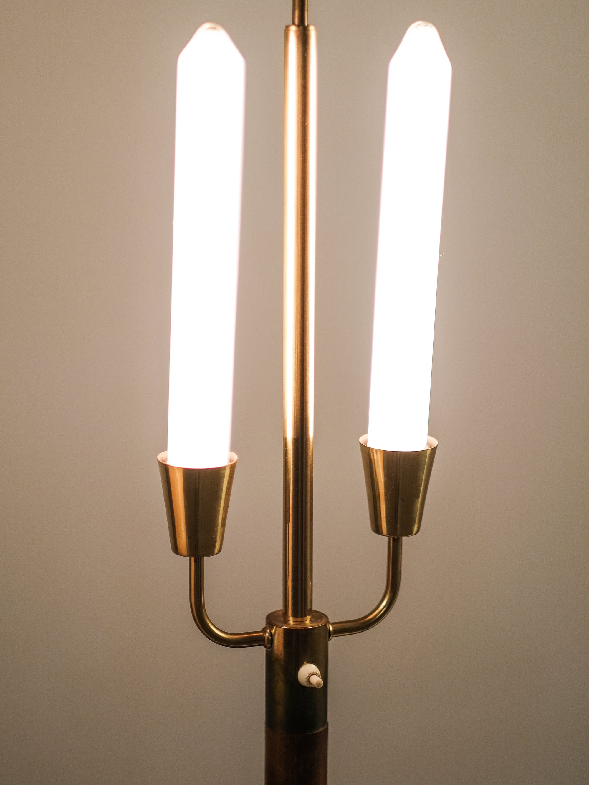 Rare Teak, Brass &amp; Jute Fabric Floor Lamp by Bertel Gardberg, Finland, 1960s