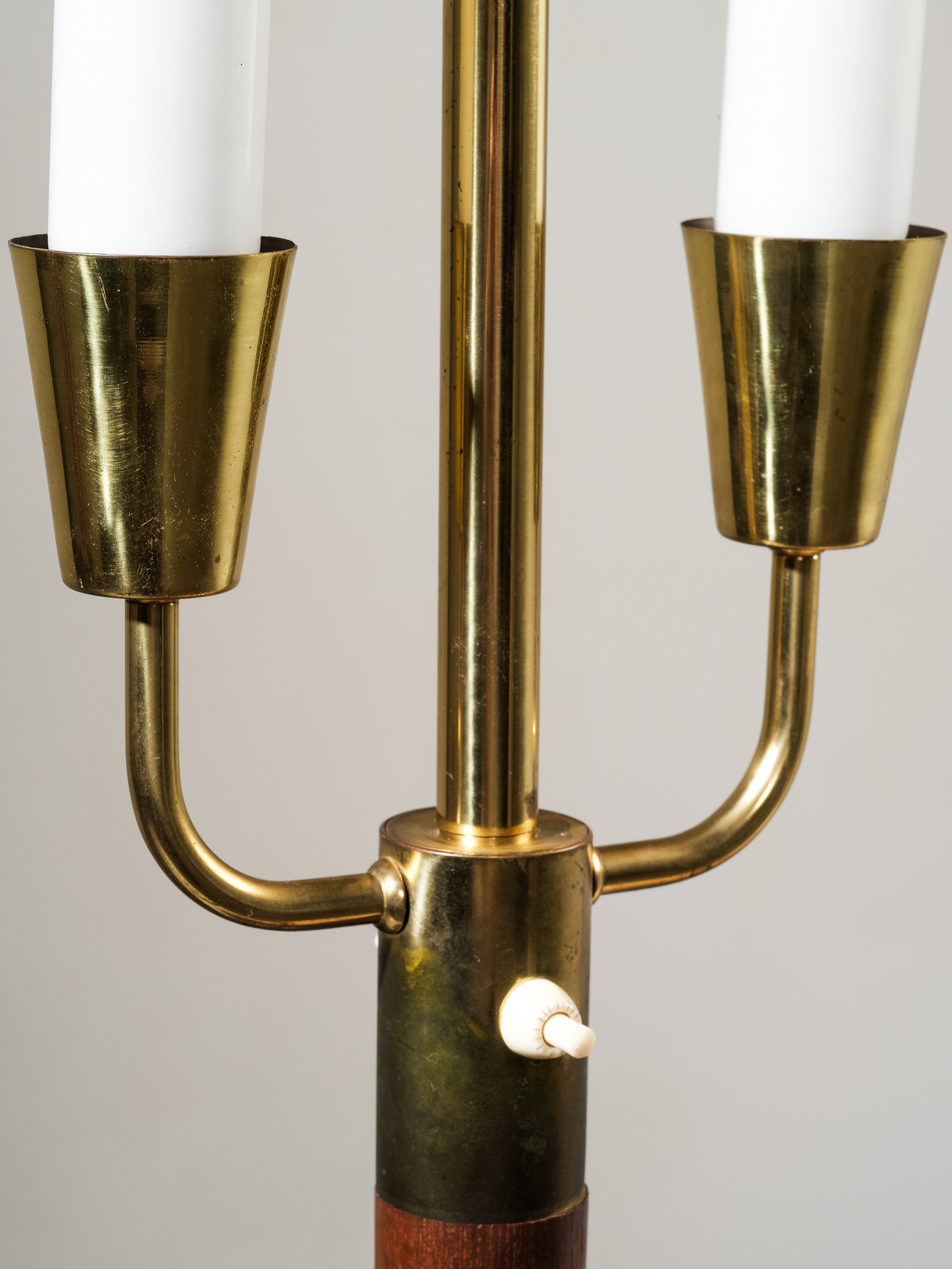 Rare Teak, Brass &amp; Jute Fabric Floor Lamp by Bertel Gardberg, Finland, 1960s
