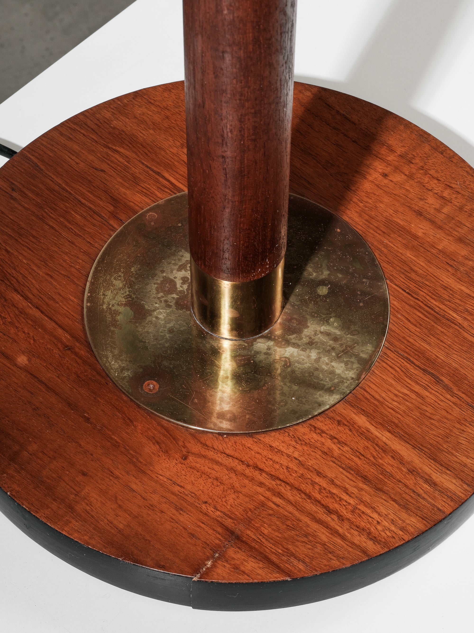 Rare Teak, Brass &amp; Jute Fabric Floor Lamp by Bertel Gardberg, Finland, 1960s