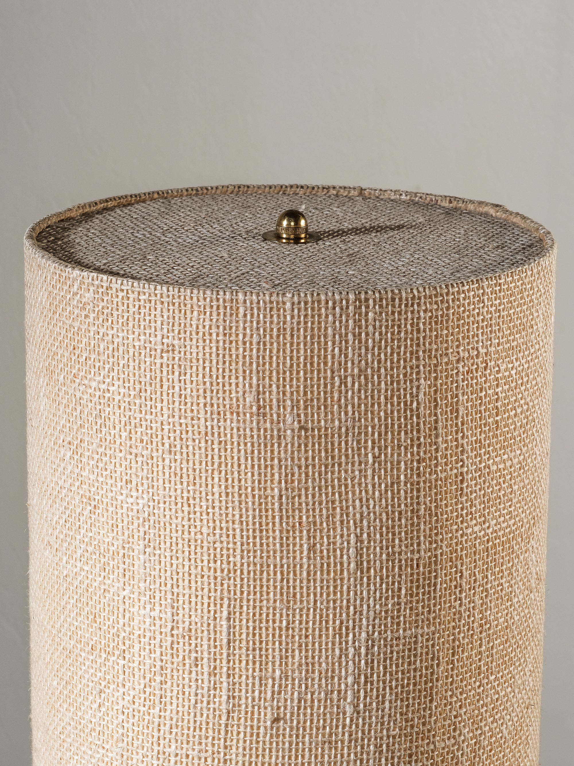 Rare Teak, Brass &amp; Jute Fabric Floor Lamp by Bertel Gardberg, Finland, 1960s