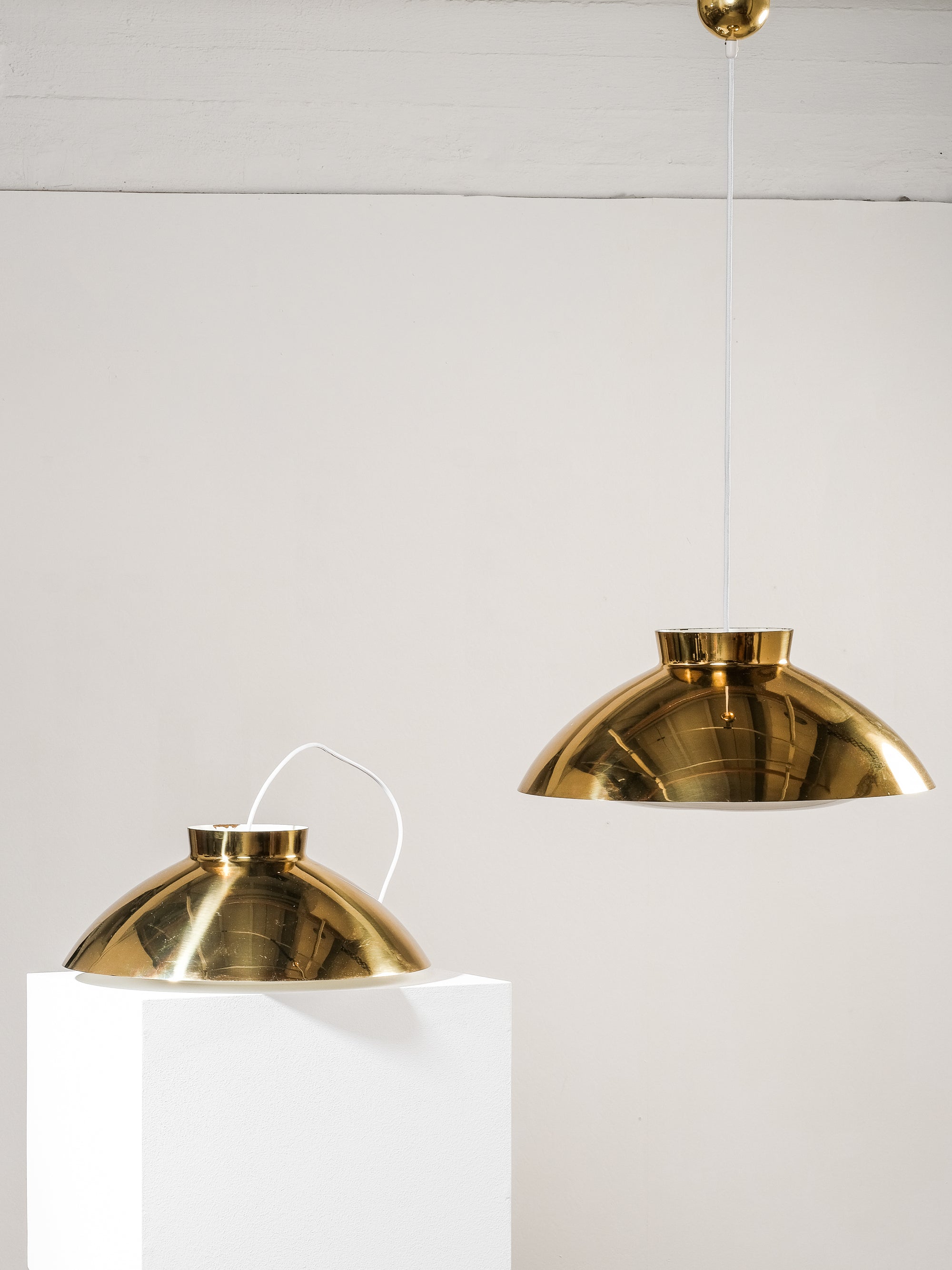 Pair of Model 61-368 Lisa Johansson-Pape Brass Pendants, Orno, Finland, 1950s