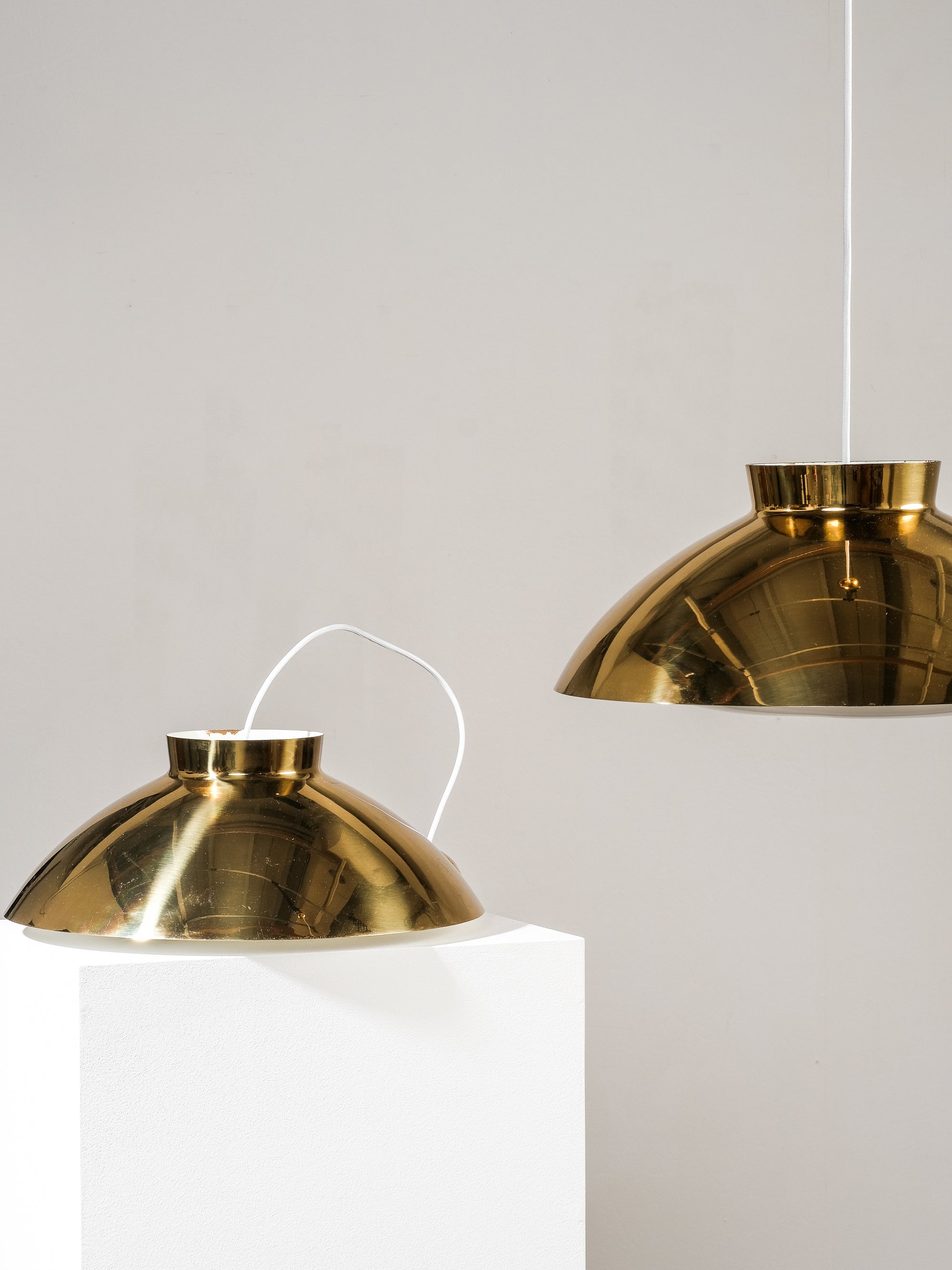Pair of Model 61-368 Lisa Johansson-Pape Brass Pendants, Orno, Finland, 1950s