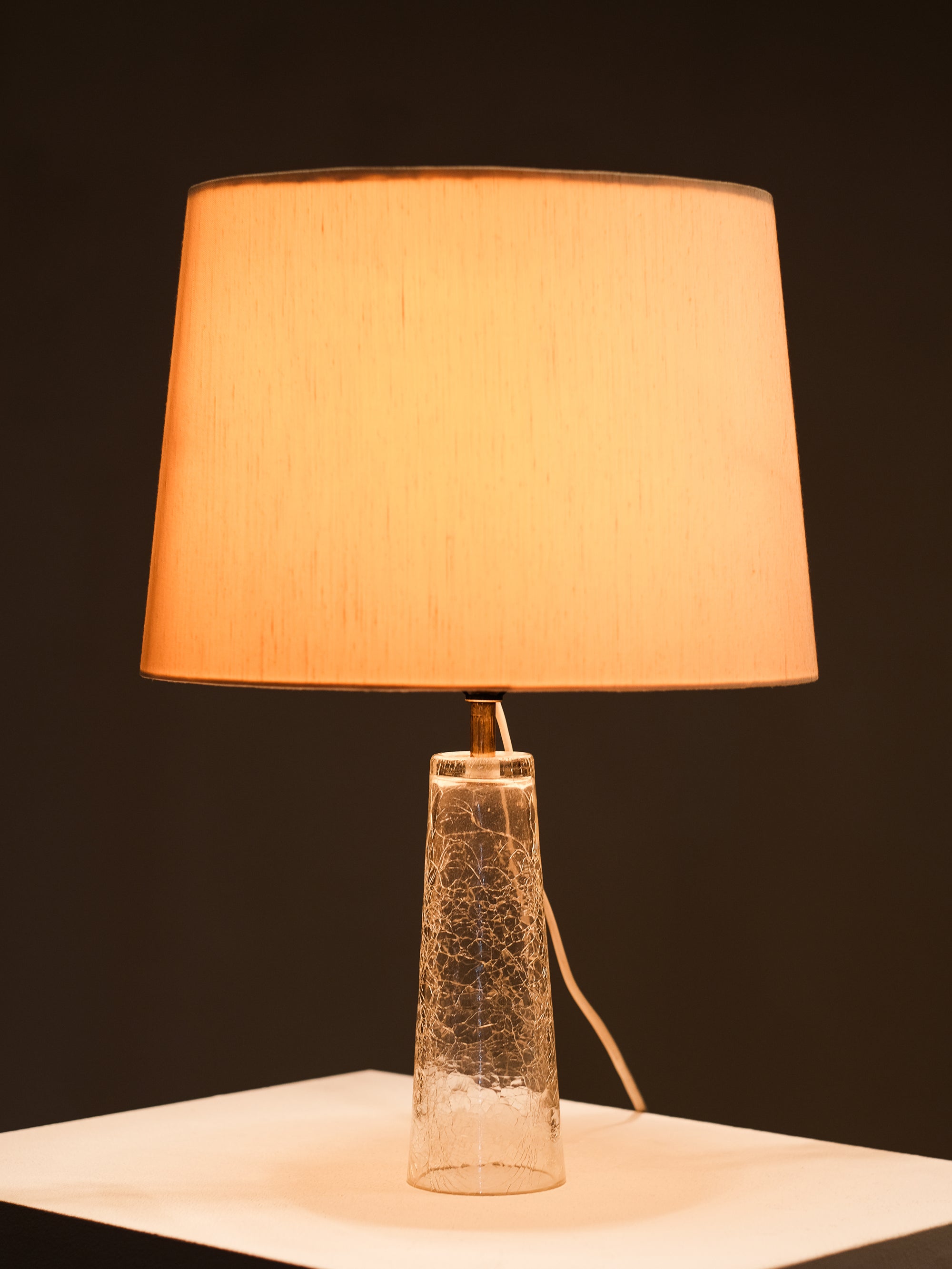 Mid-Century Modern Crackle Glass &amp; Brass Table Lamp by Stockmann, Finland, 1960s