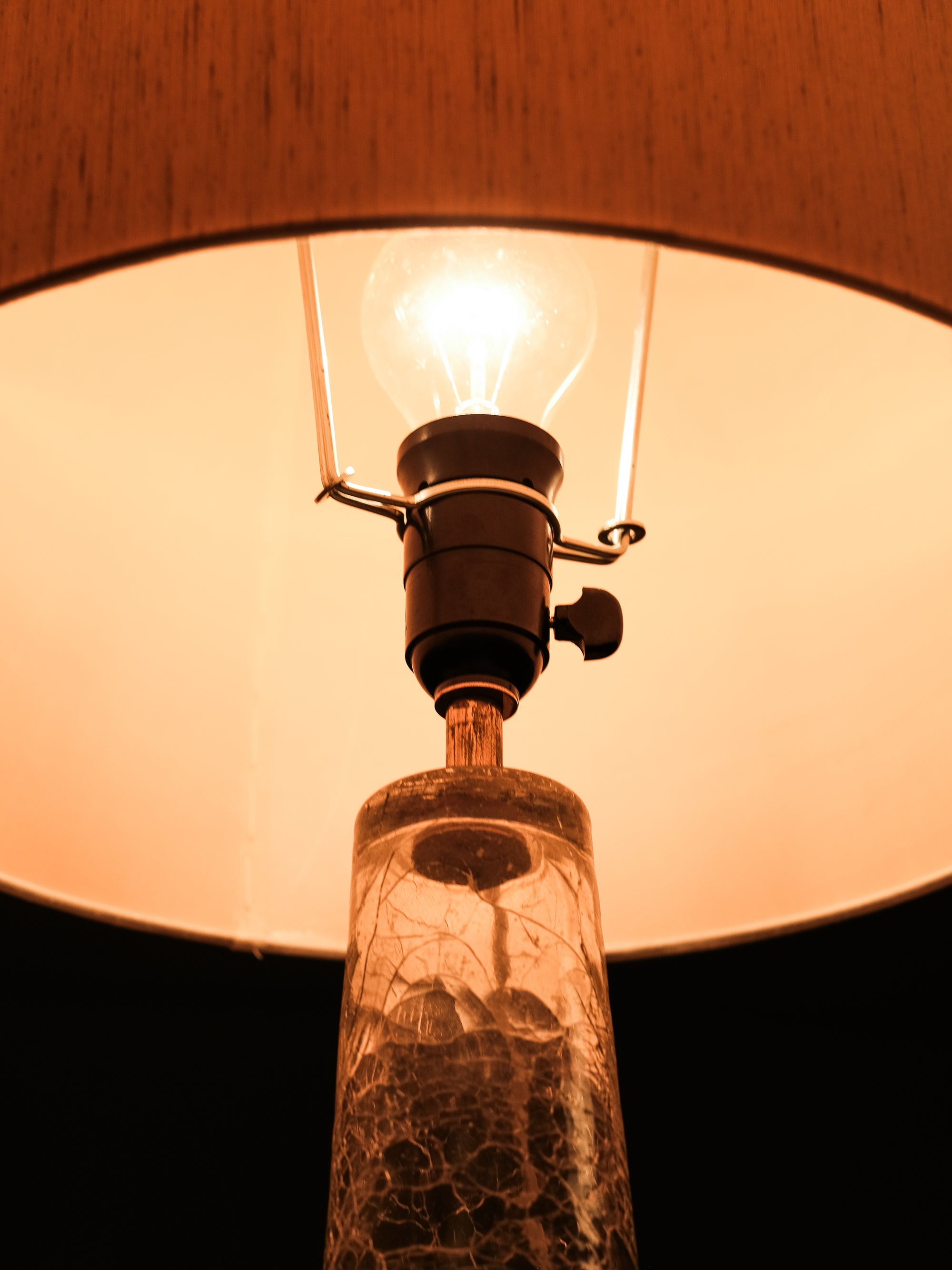 Mid-Century Modern Crackle Glass &amp; Brass Table Lamp by Stockmann, Finland, 1960s