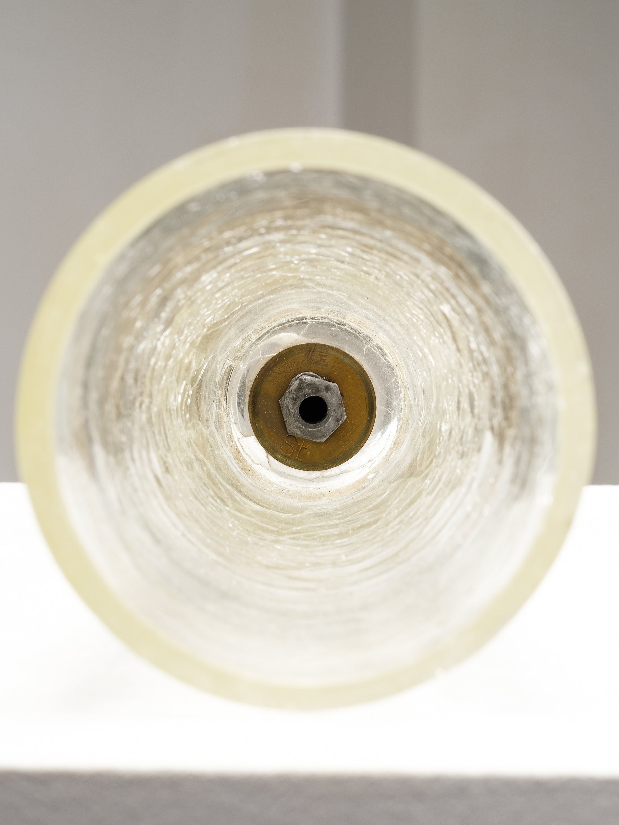 Mid-Century Modern Crackle Glass &amp; Brass Table Lamp by Stockmann, Finland, 1960s