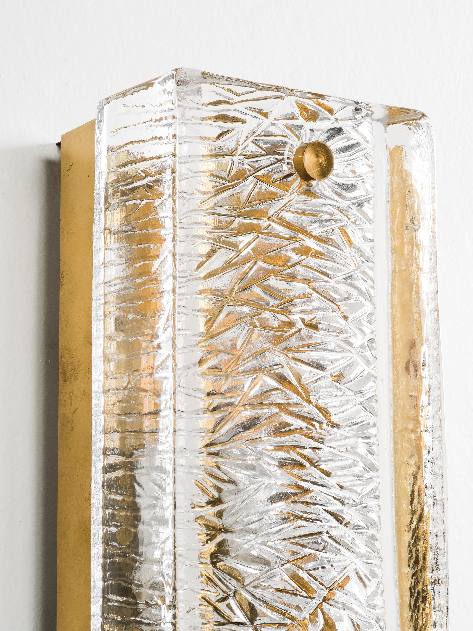 Pair of Pukeberg Brass and Crystal Glass Wall Sconces, Sweden, 1970s