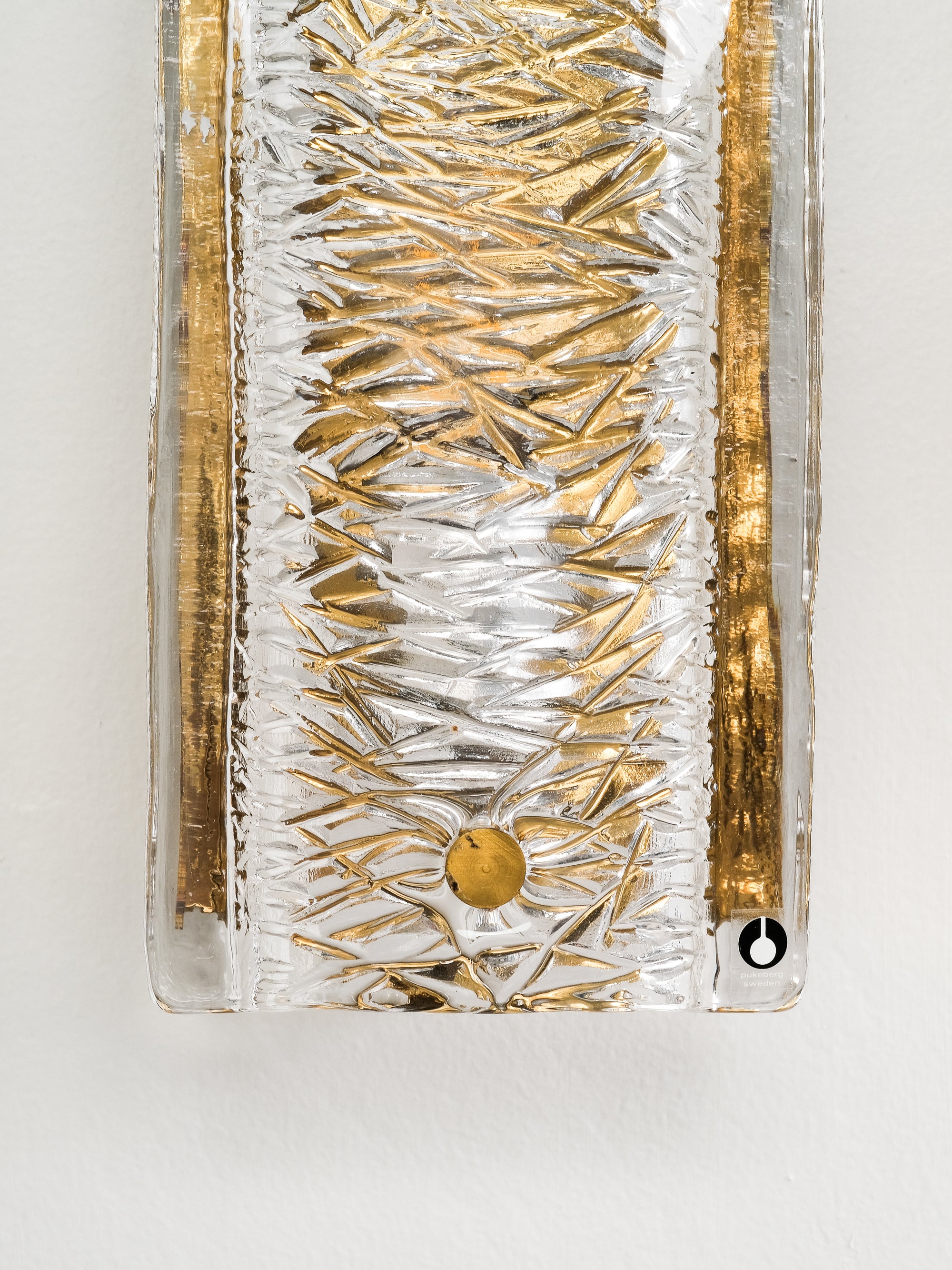 Pair of Pukeberg Brass and Crystal Glass Wall Sconces, Sweden, 1970s