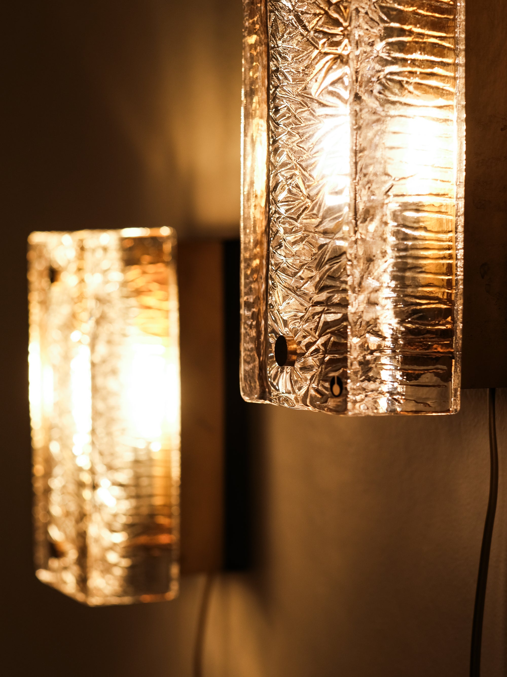 Pair of Pukeberg Brass and Crystal Glass Wall Sconces, Sweden, 1970s