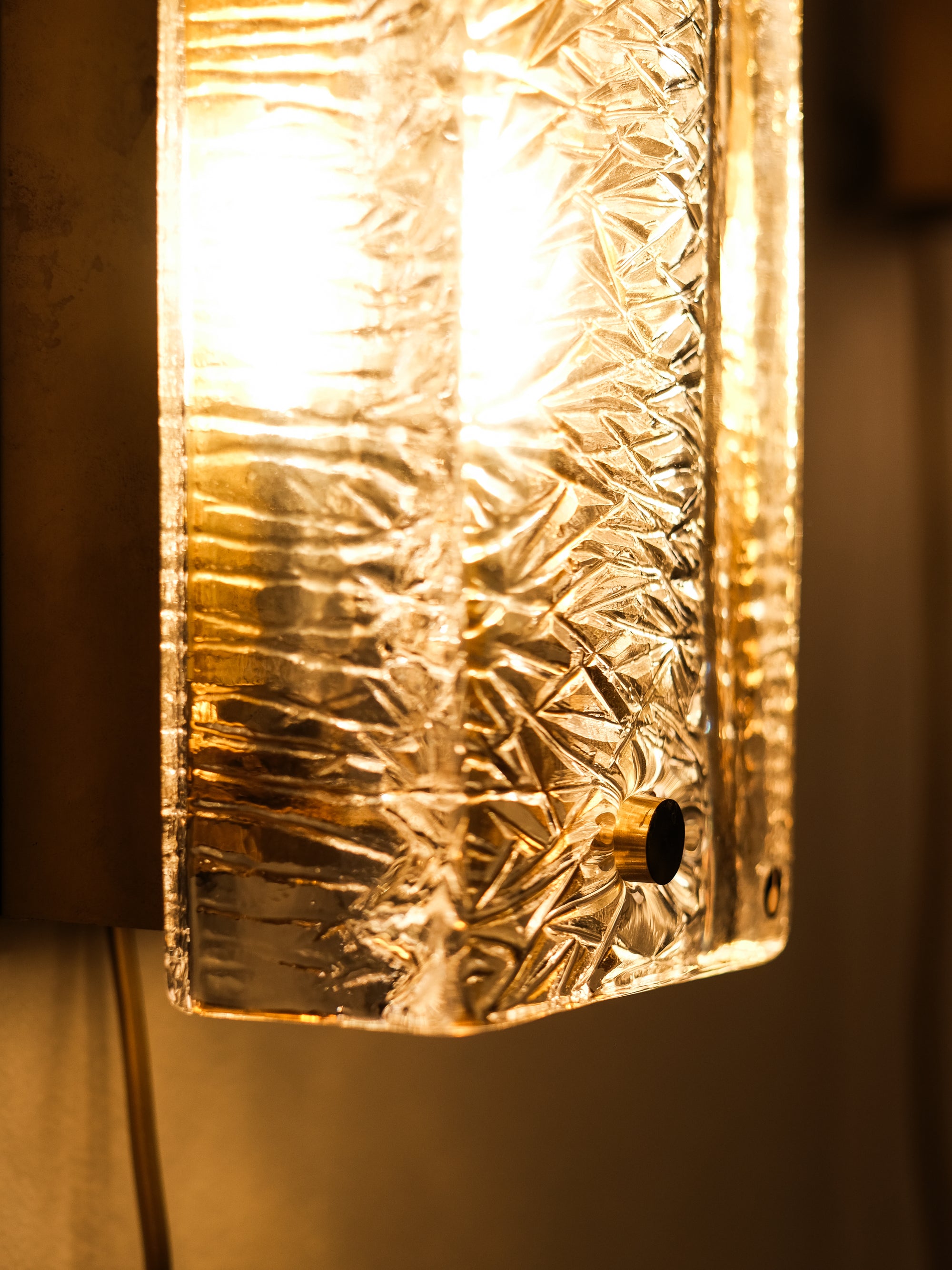 Pair of Pukeberg Brass and Crystal Glass Wall Sconces, Sweden, 1970s