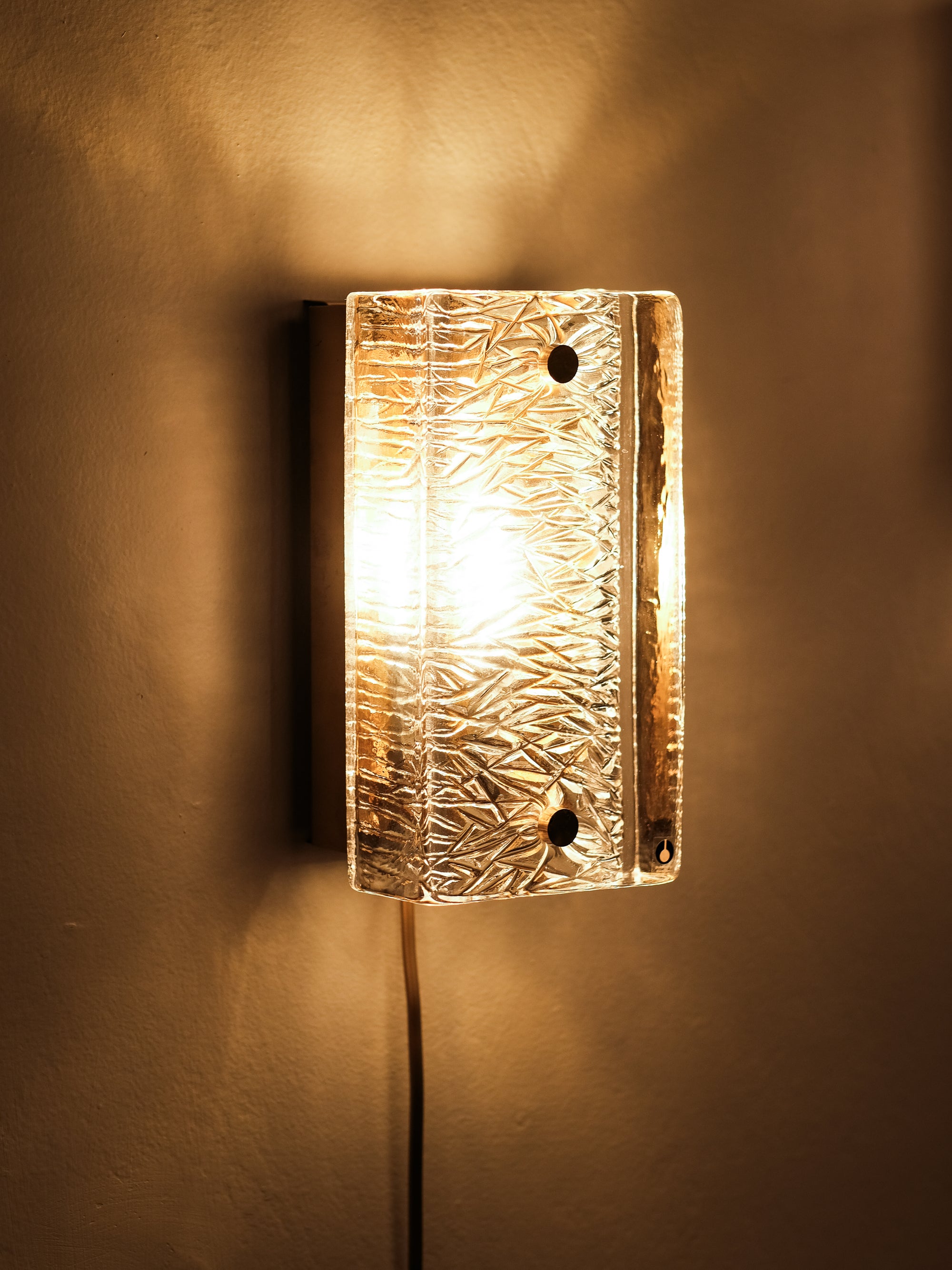 Pair of Pukeberg Brass and Crystal Glass Wall Sconces, Sweden, 1970s