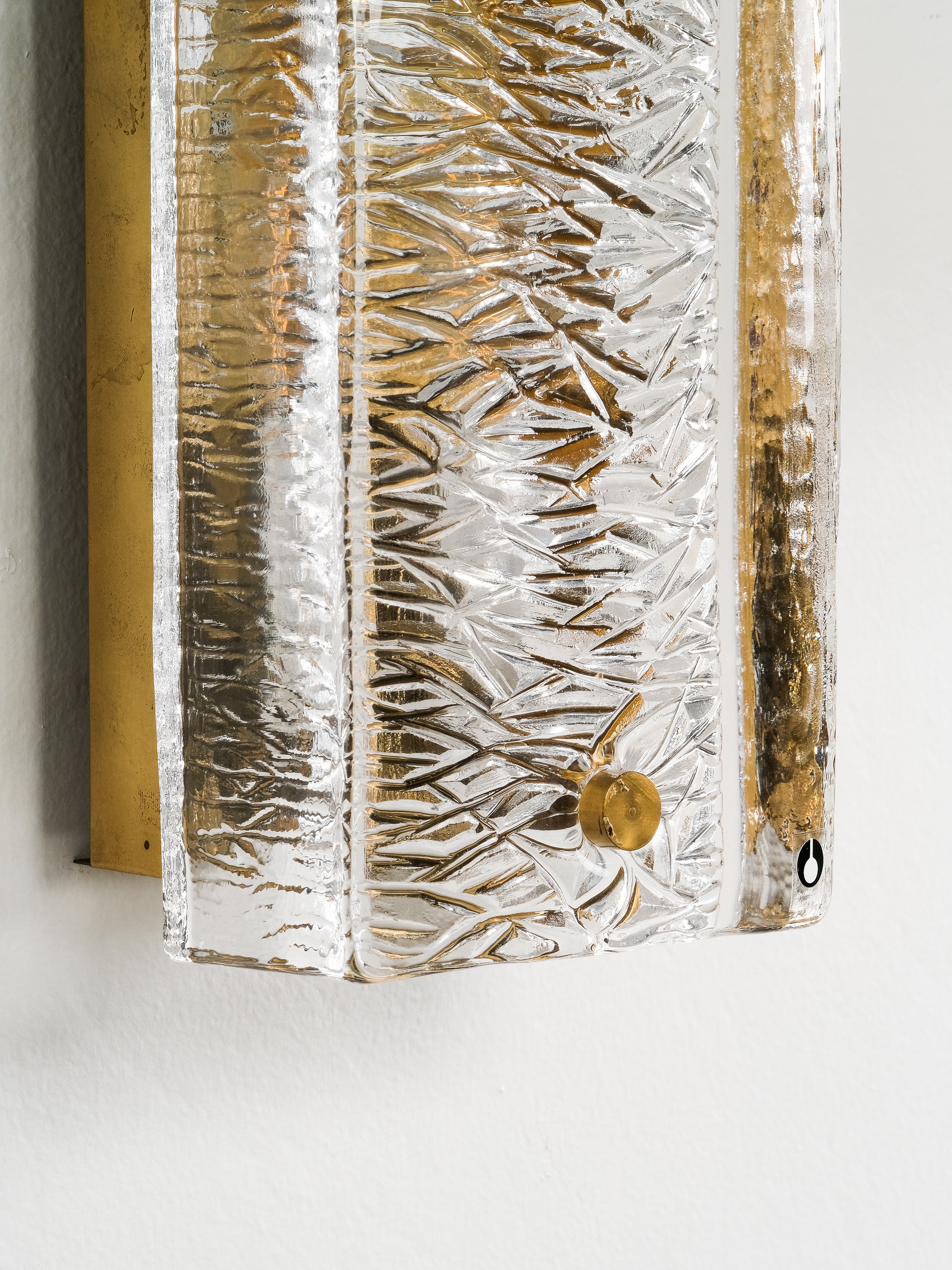 Pair of Pukeberg Brass and Crystal Glass Wall Sconces, Sweden, 1970s