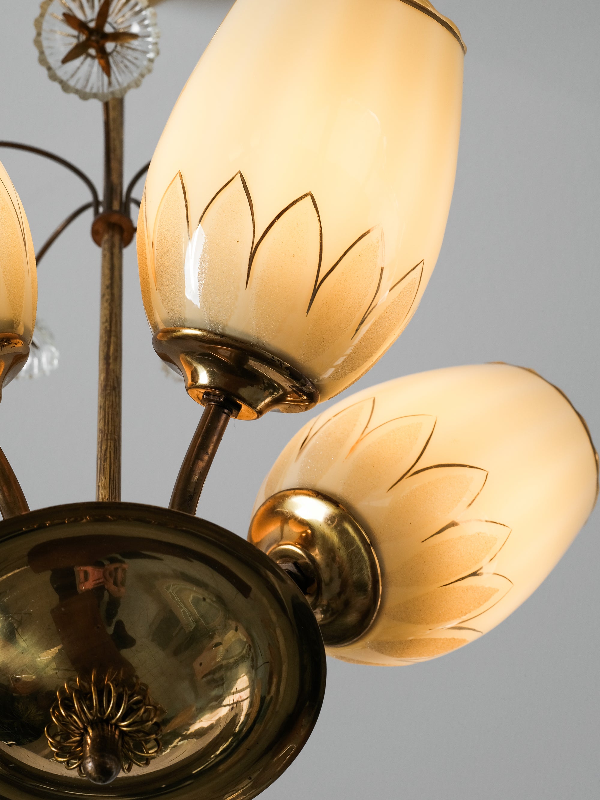 Finnish Brass and Glass Chandelier Model 510-5 by Stockmann Orno, 1950s