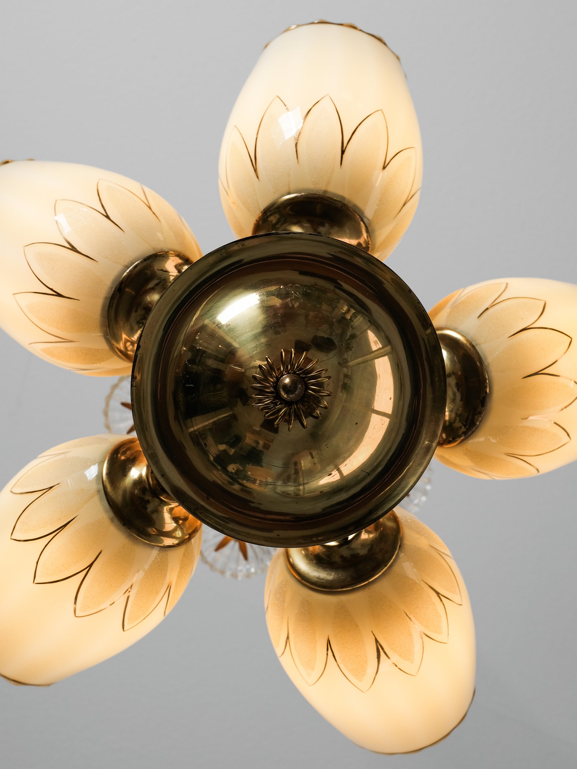 Finnish Brass and Glass Chandelier Model 510-5 by Stockmann Orno, 1950s