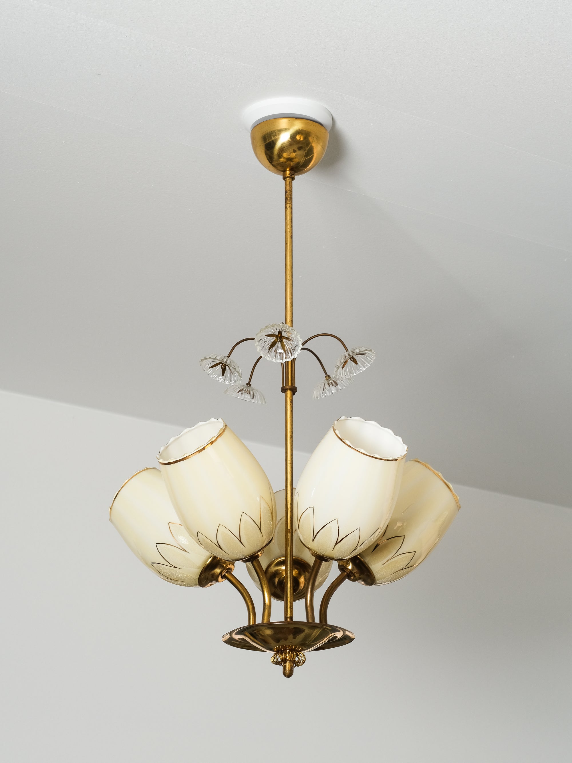 Finnish Brass and Glass Chandelier Model 510-5 by Stockmann Orno, 1950s