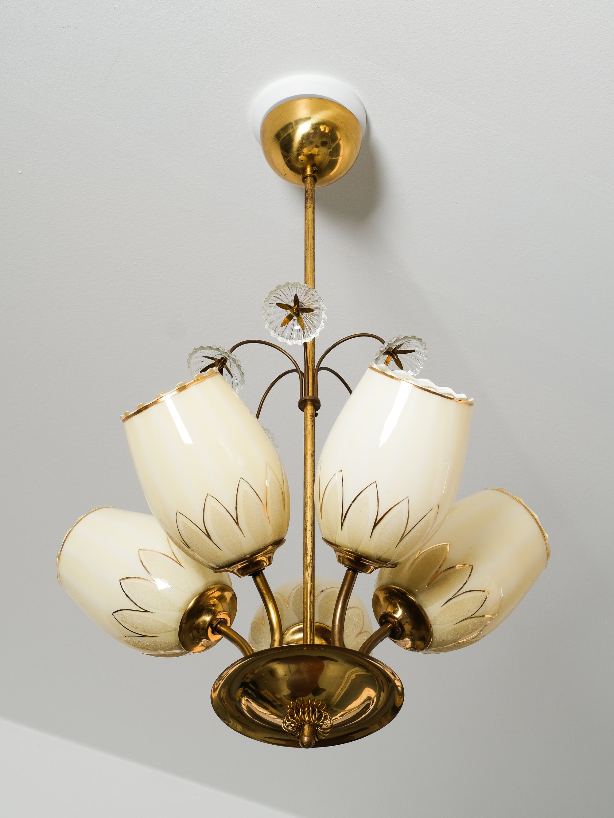 Finnish Brass and Glass Chandelier Model 510-5 by Stockmann Orno, 1950s