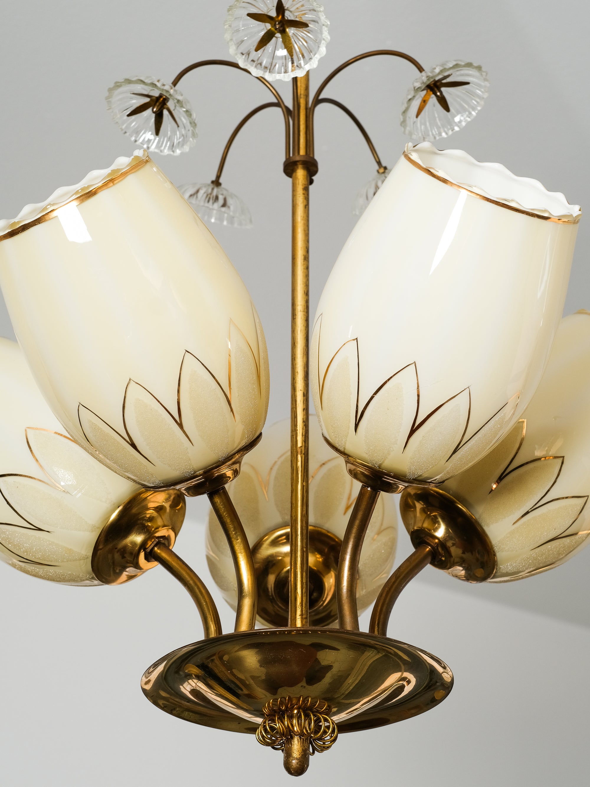 Finnish Brass and Glass Chandelier Model 510-5 by Stockmann Orno, 1950s