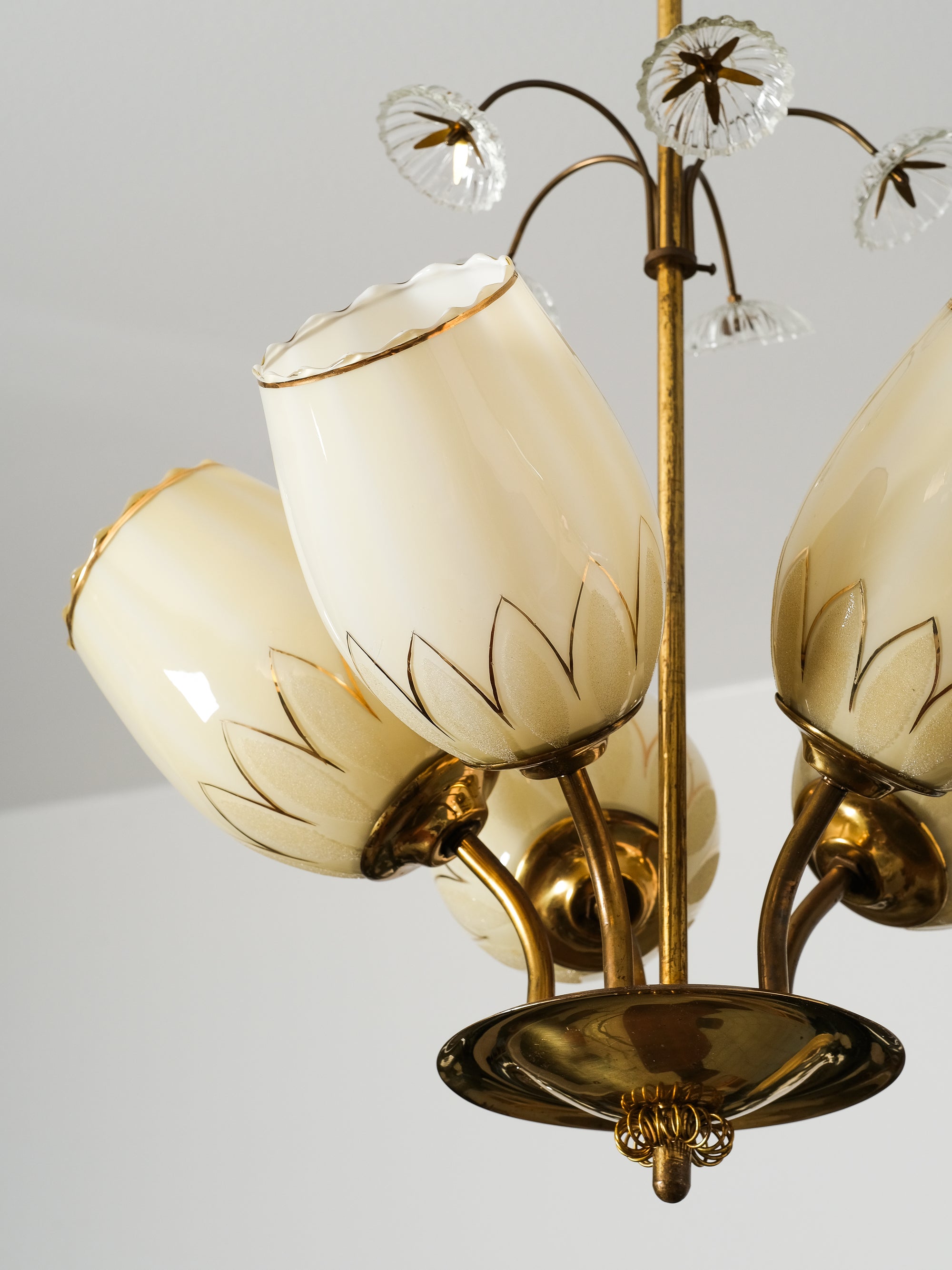 Finnish Brass and Glass Chandelier Model 510-5 by Stockmann Orno, 1950s
