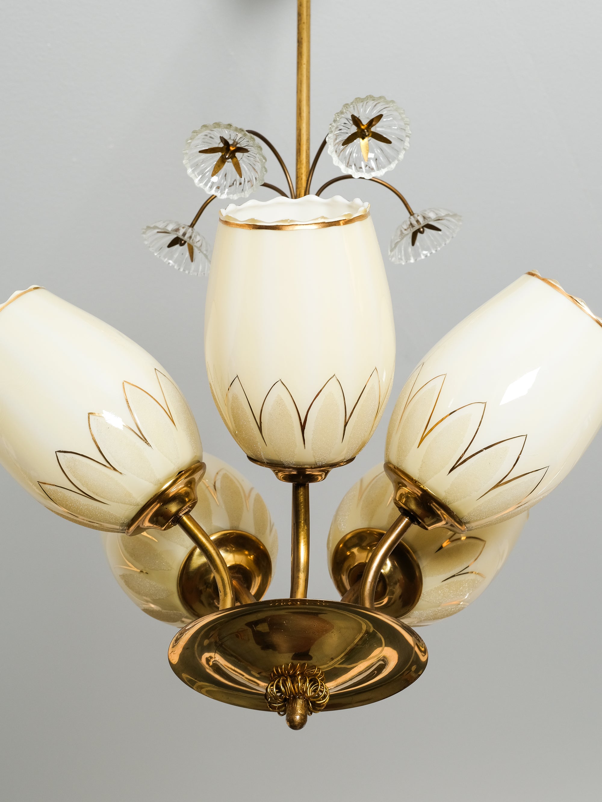 Finnish Brass and Glass Chandelier Model 510-5 by Stockmann Orno, 1950s