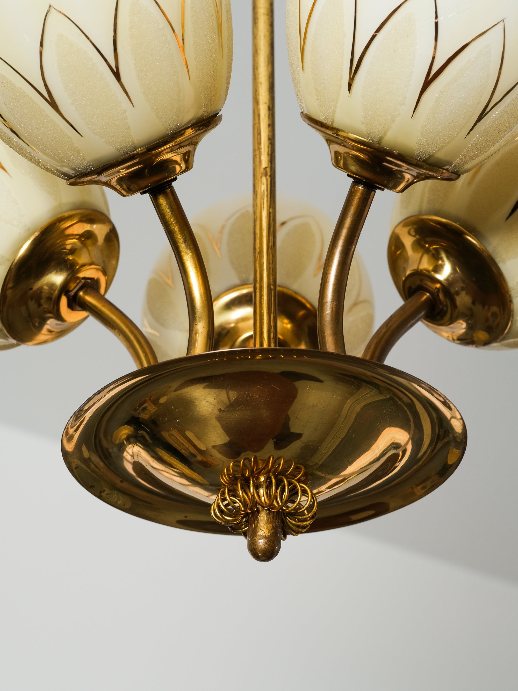 Finnish Brass and Glass Chandelier Model 510-5 by Stockmann Orno, 1950s