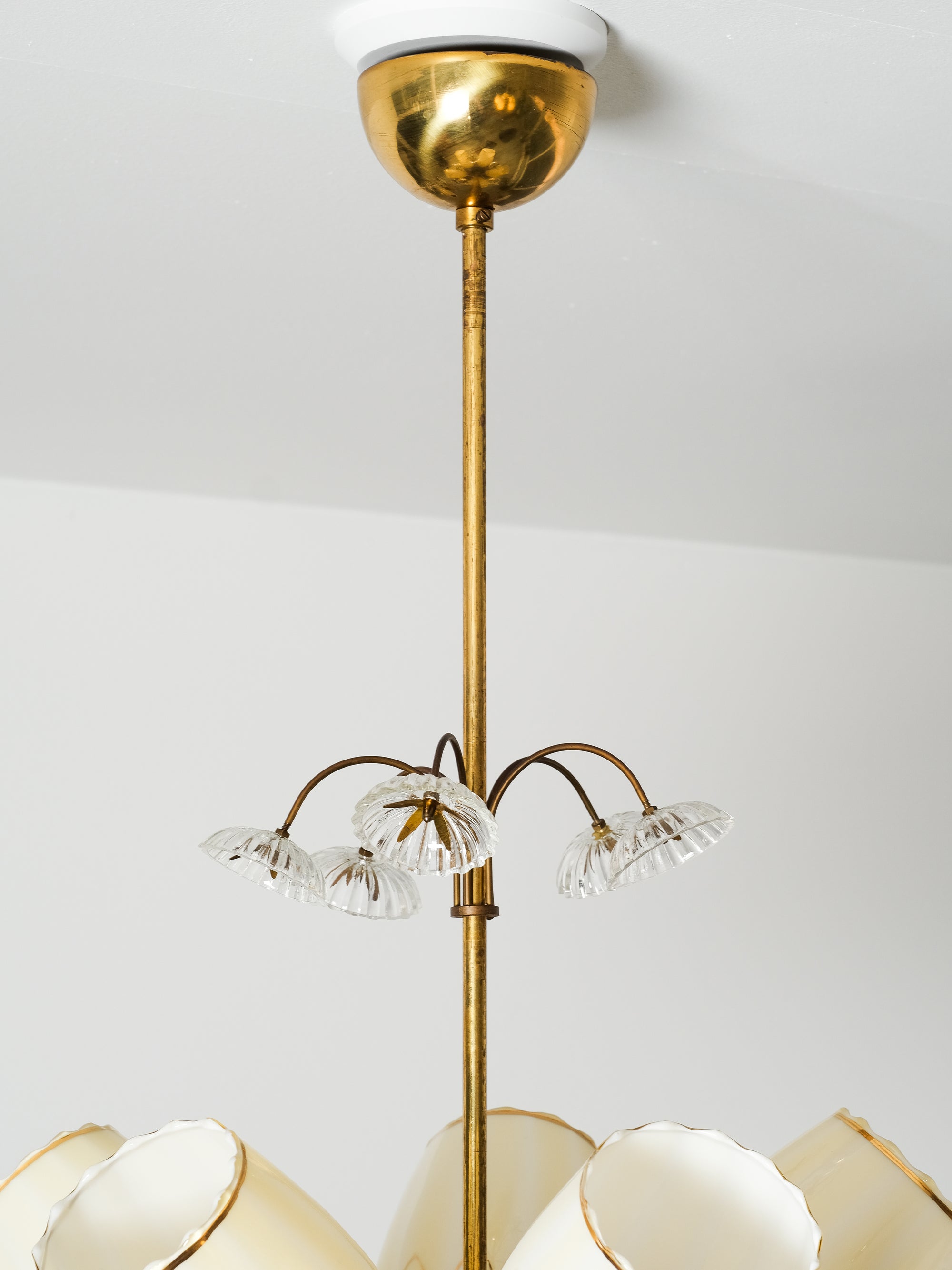 Finnish Brass and Glass Chandelier Model 510-5 by Stockmann Orno, 1950s
