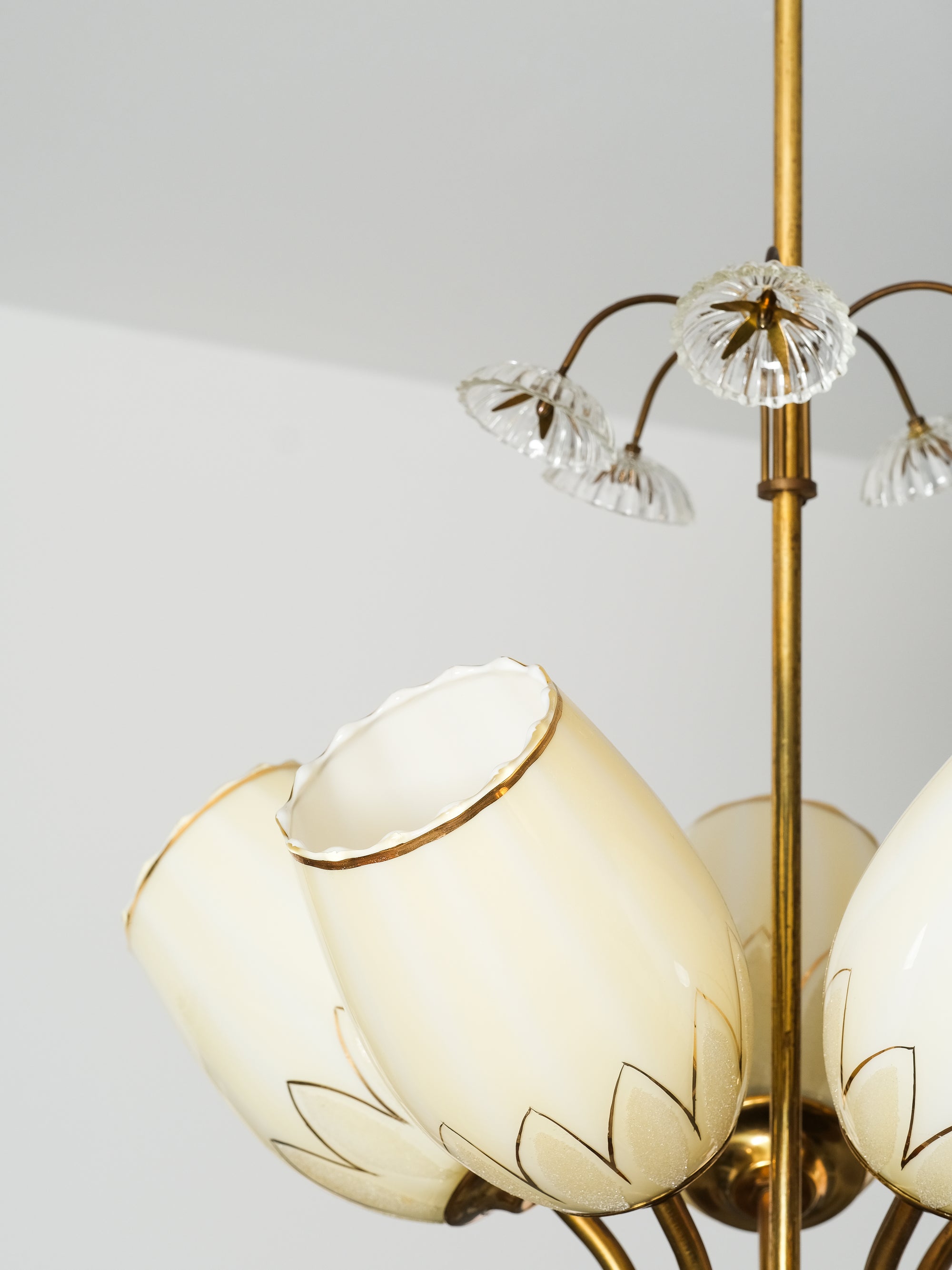 Finnish Brass and Glass Chandelier Model 510-5 by Stockmann Orno, 1950s