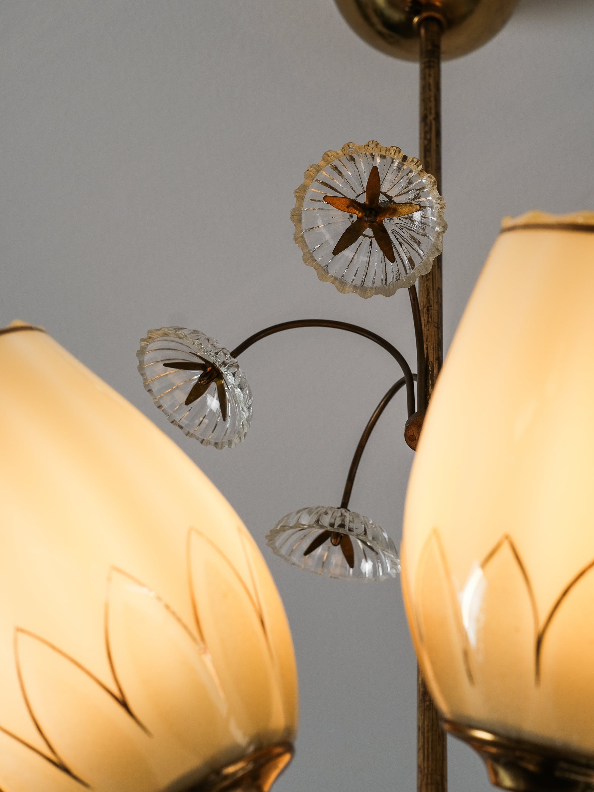 Finnish Brass and Glass Chandelier Model 510-5 by Stockmann Orno, 1950s