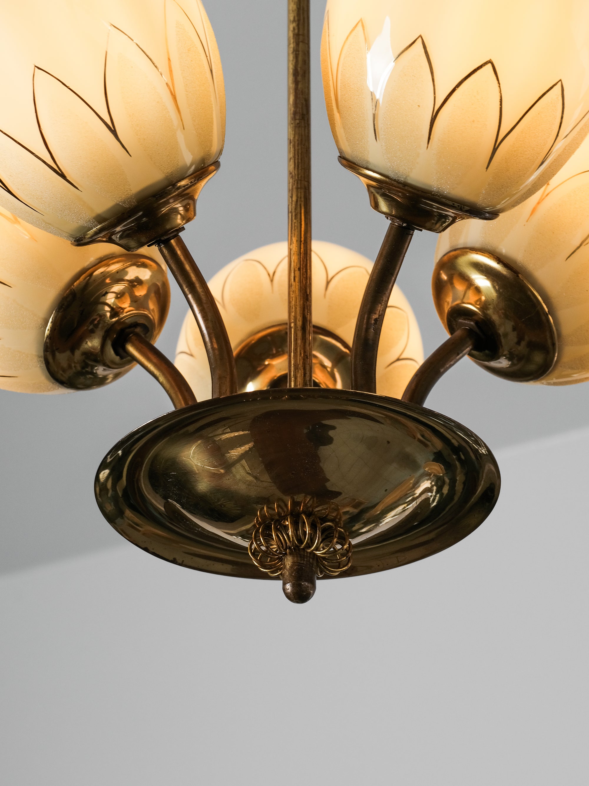 Finnish Brass and Glass Chandelier Model 510-5 by Stockmann Orno, 1950s