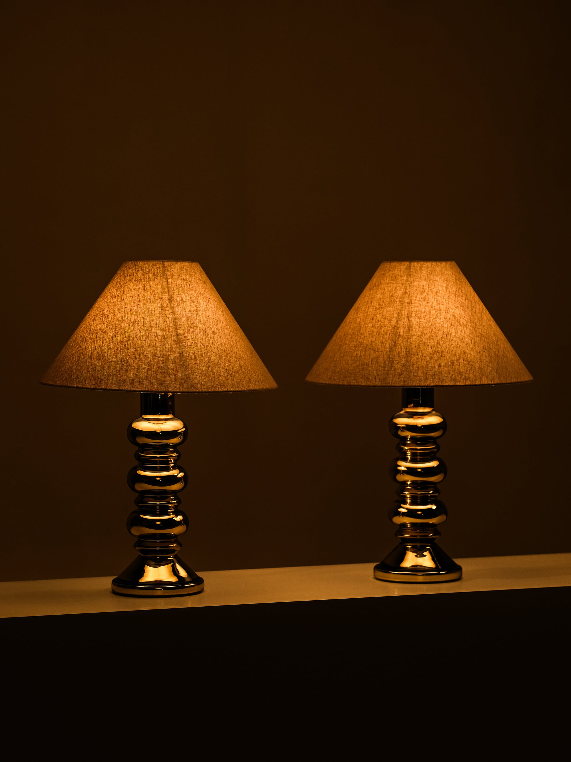 Pair of Golden Art Glass Table Lamps by Flygsfors, Sweden, 1960s