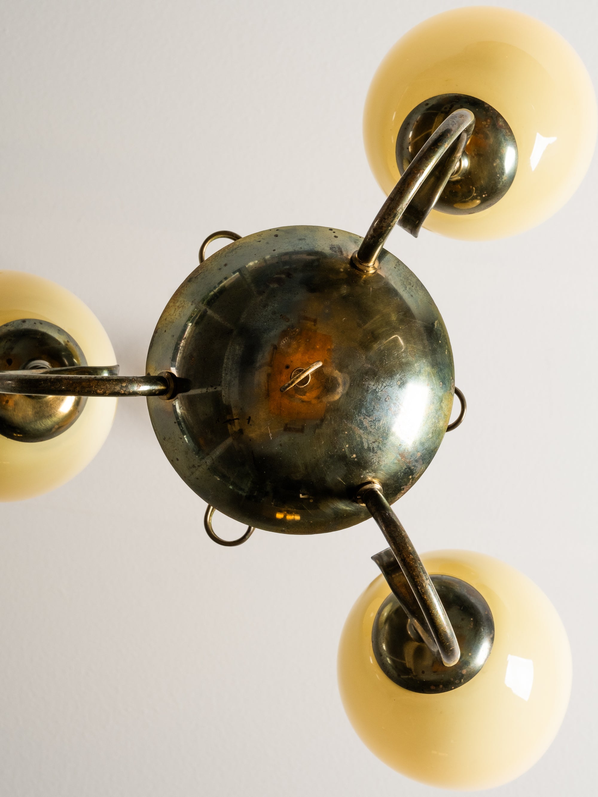 Opaline Glass and Brass Chandelier by Sievä, Finland, 1950s